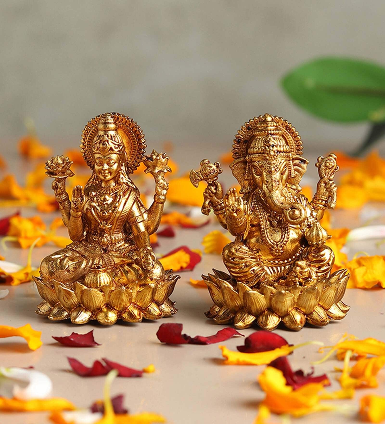 Golden Pure Brass Laxmi Ganesh Idols