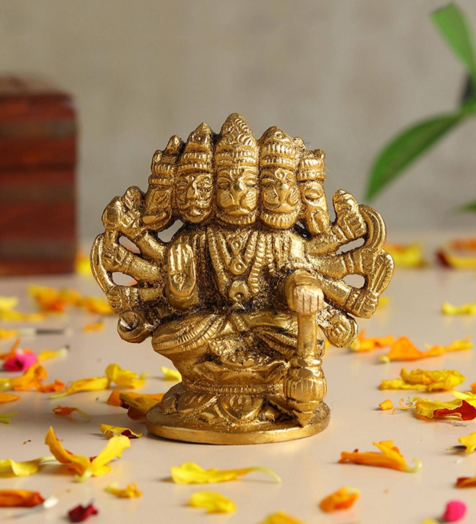 Golden Pure Brass Panchmukhi Hanuman Ji Idol