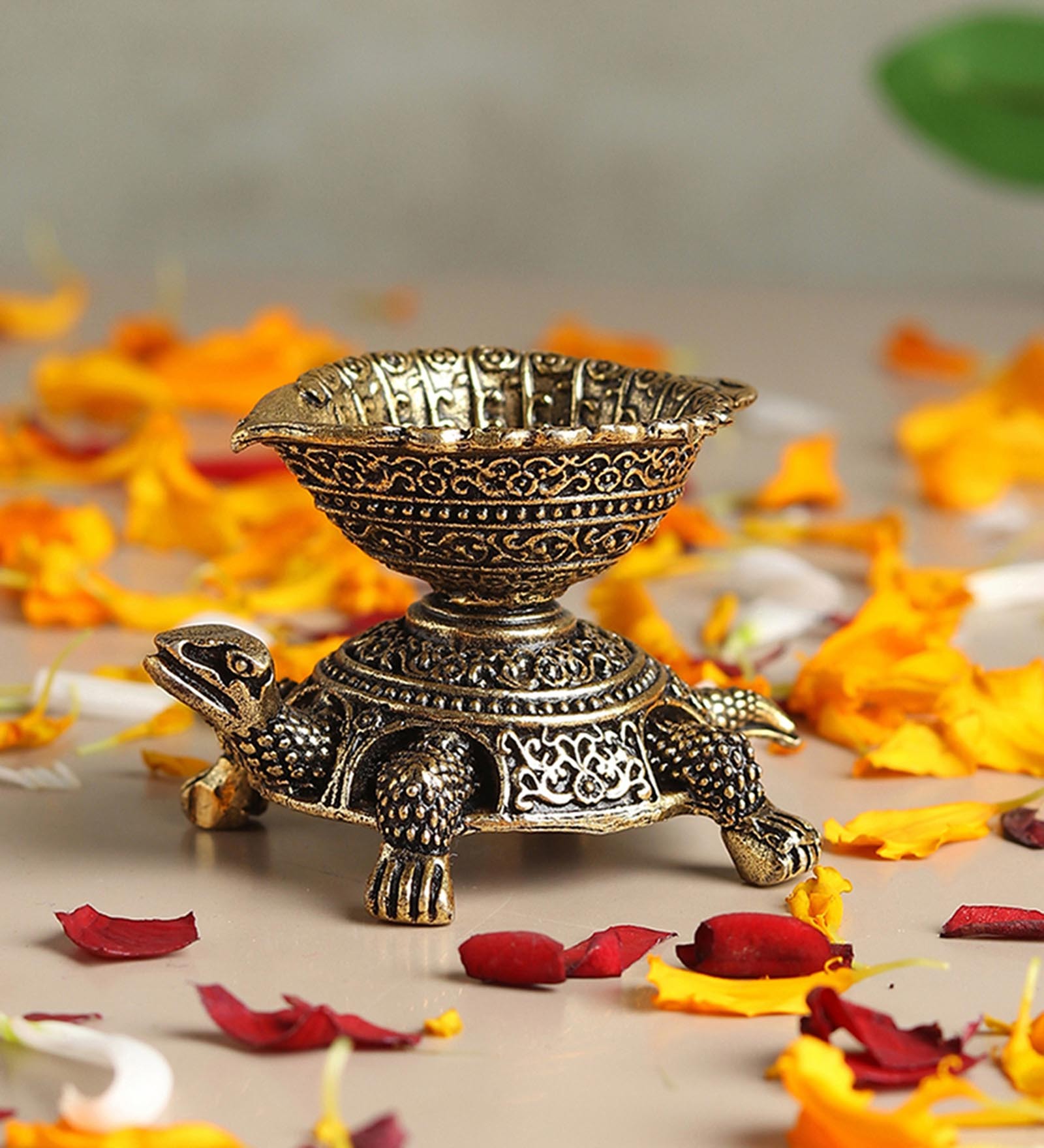 Golden Pure Brass Turtle Diya