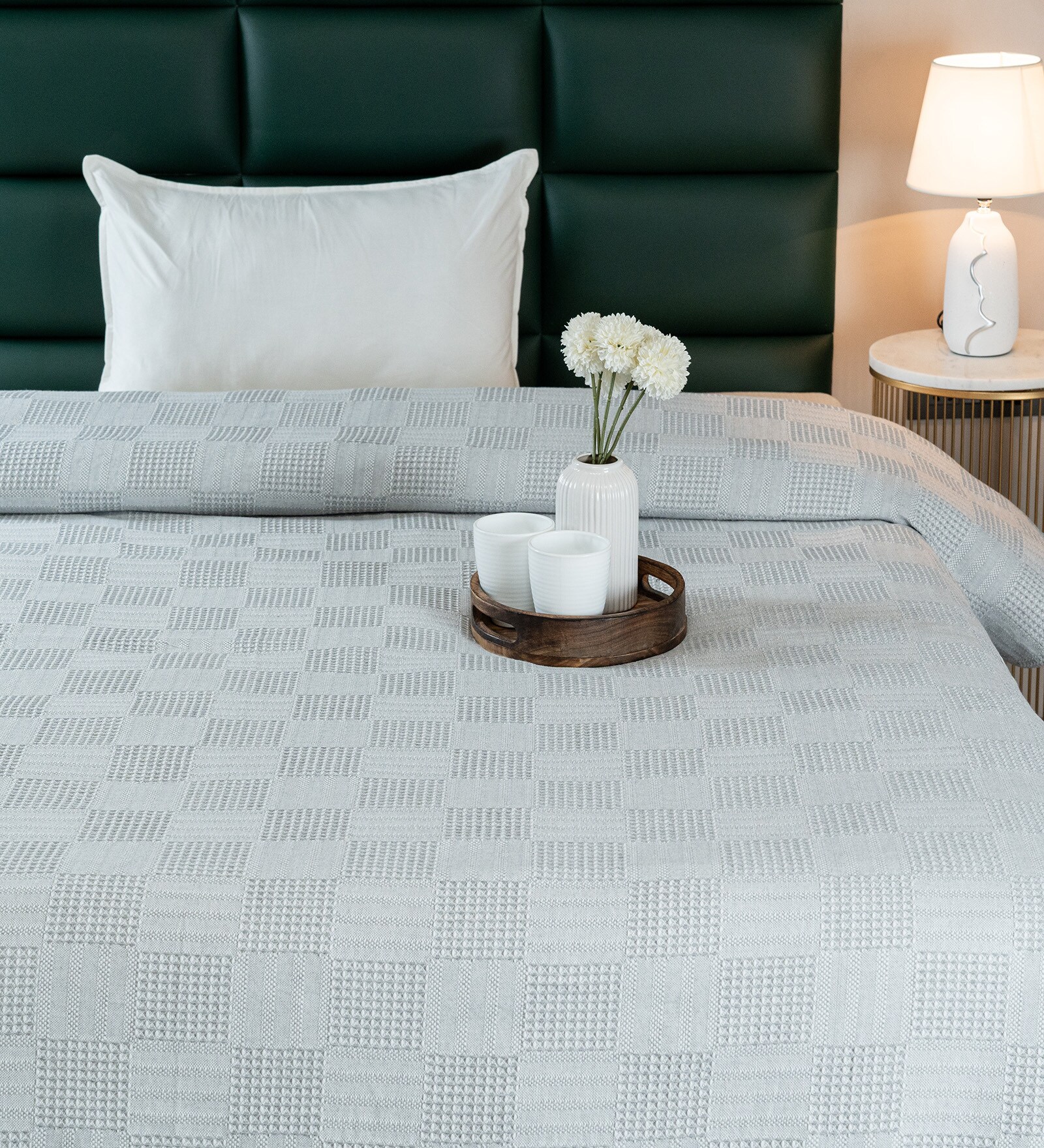 Grey Bedspread Huck Lace Pattern Single Bedspread With 1 Pillow Cover