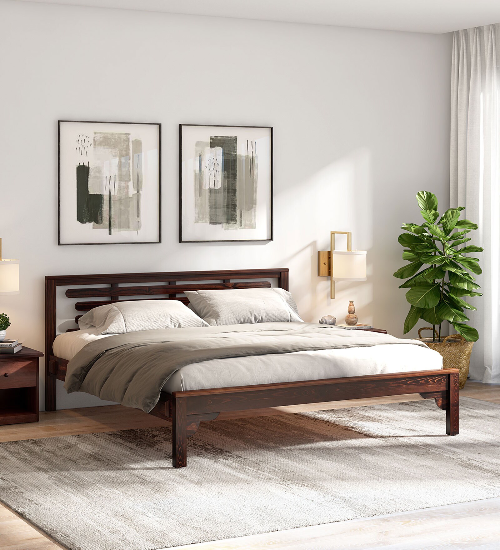 Pure Everly Solid Wood King Size Bed In Walnut Colour