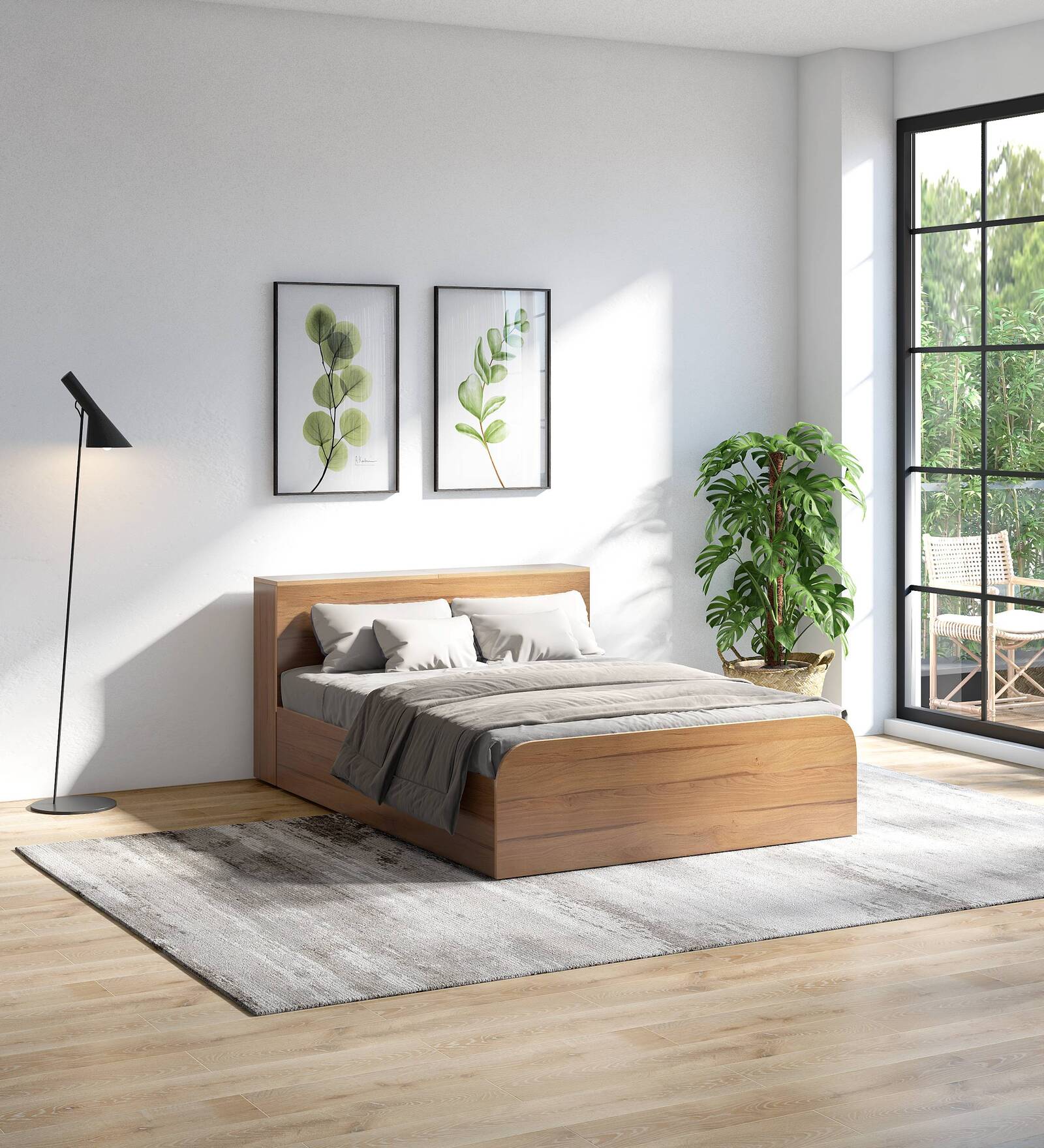 Pure Vienta King Size Bed With Box Storage In Brentwood Oak Finish