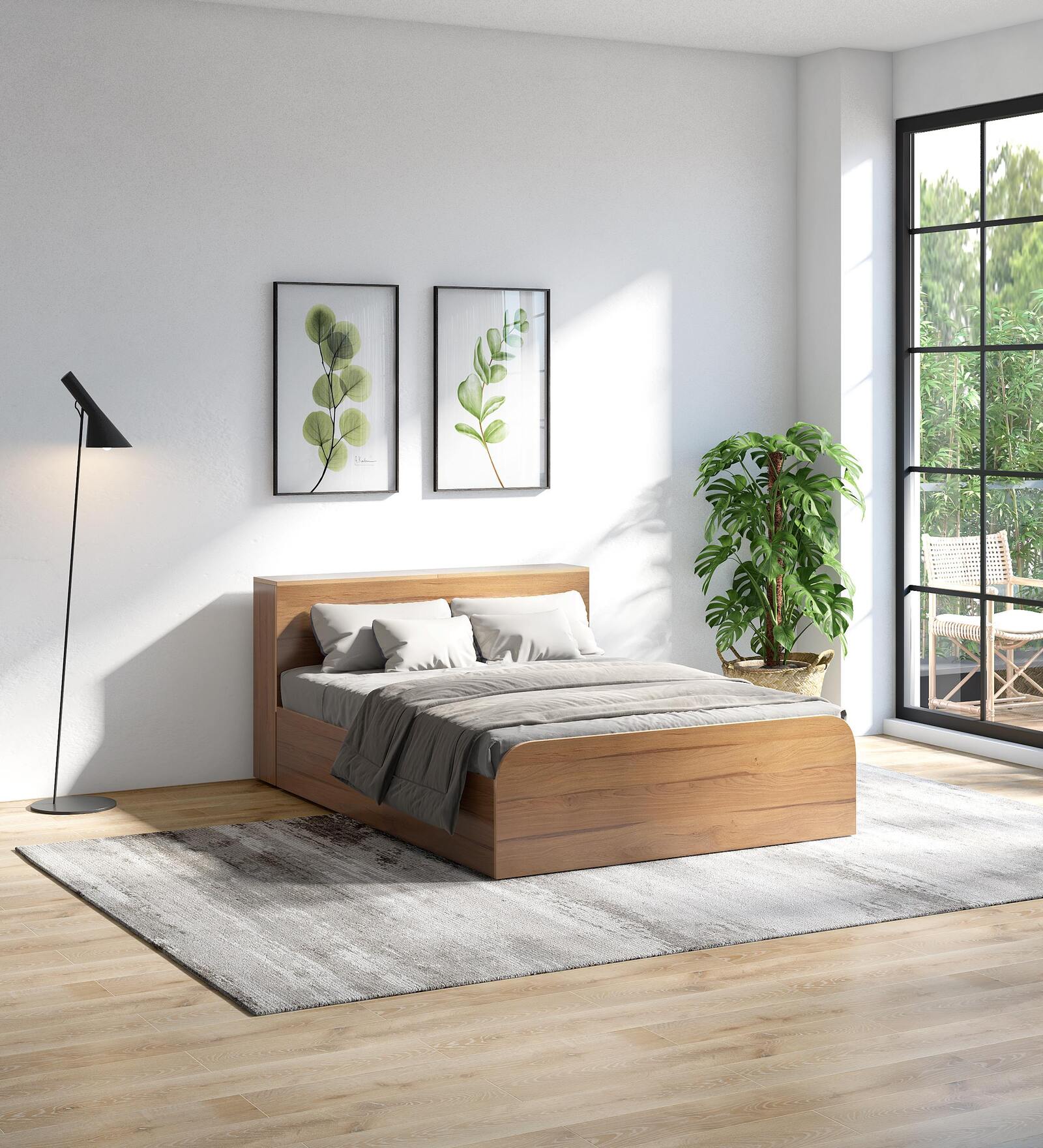 Pure Vienta Queen Size Bed With Box Storage In Brentwood Oak Finish