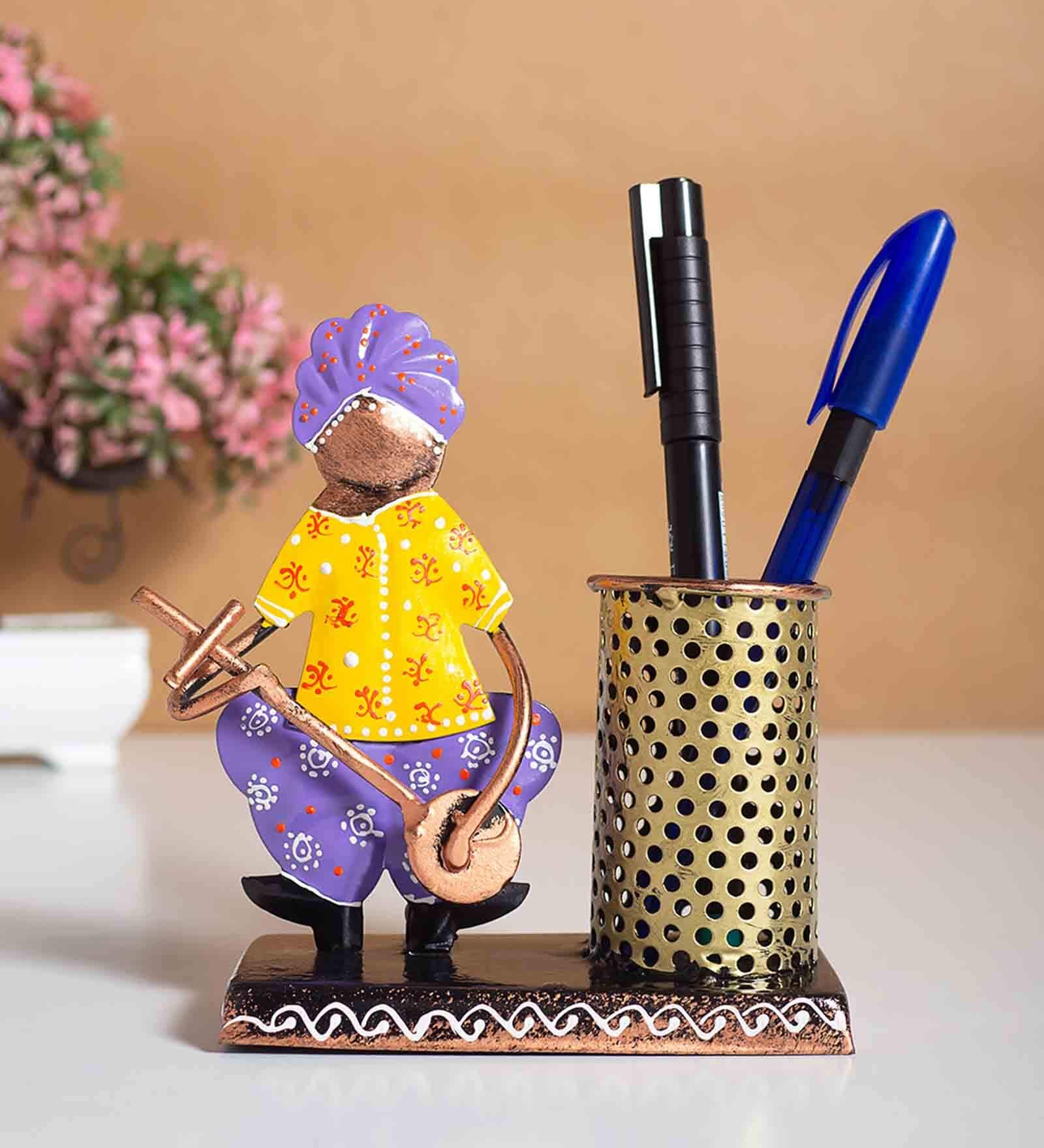 Purple & Yellow Metal Pen
Stand