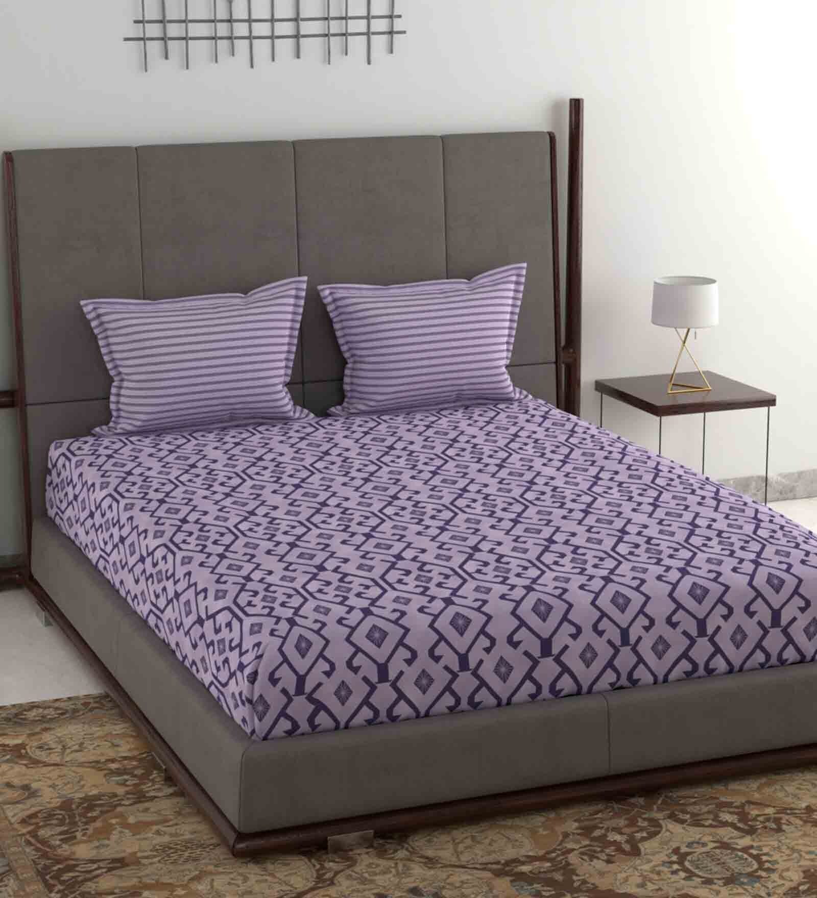 Buy Purple 100 cotton 120 TC Double Bedsheet With 2 Pillow Covers by