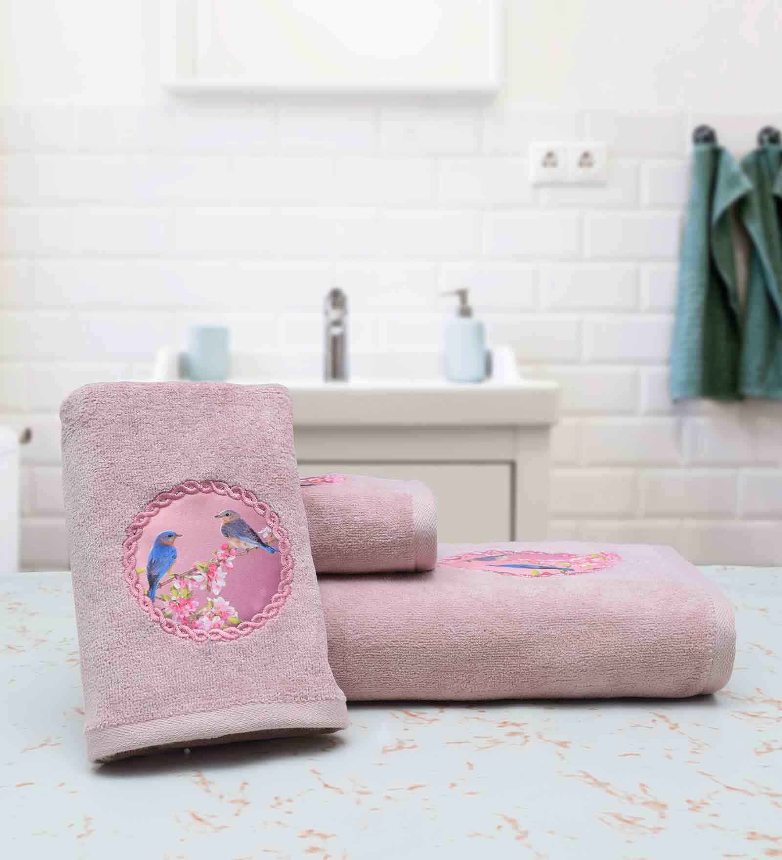 Purple Patterned 500 GSM Cotton Towel Sets (Set of 3)