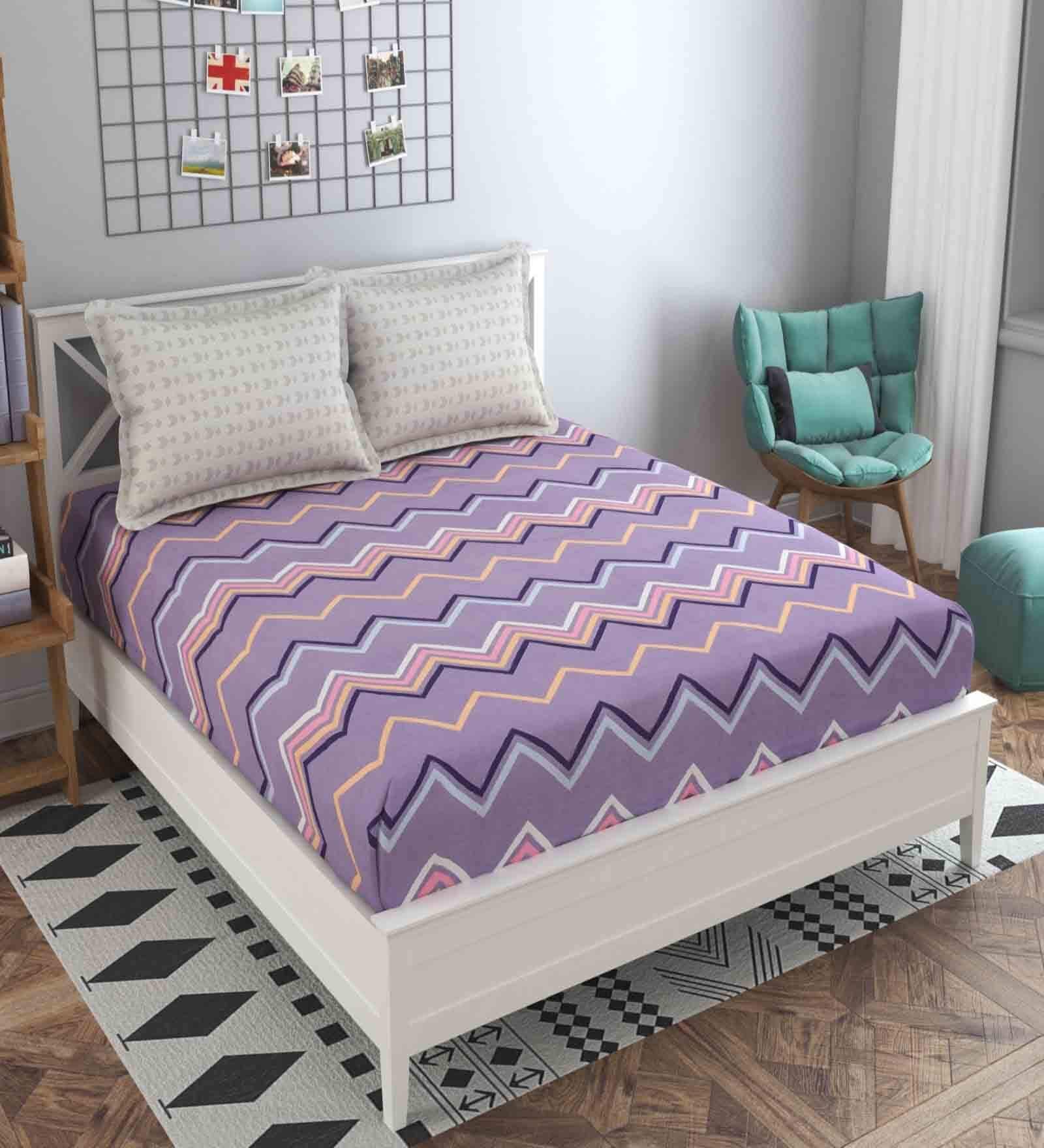 Purple Abstract 160TC Microfibre Double Bedsheet with 2 Pillow Covers