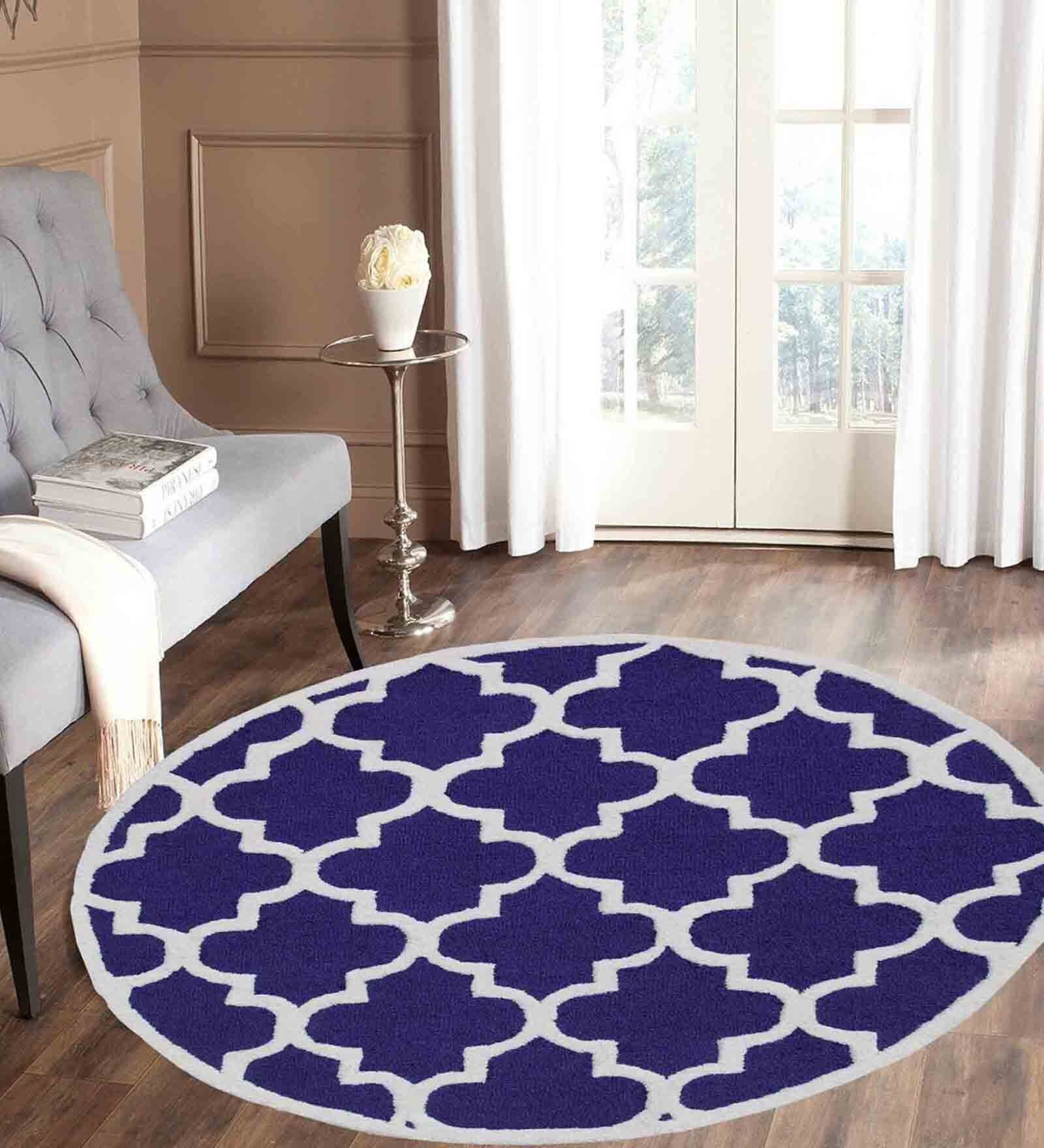 Purple and White Kazan Geometric Wool 4ft x 4ft Tufted Carpet