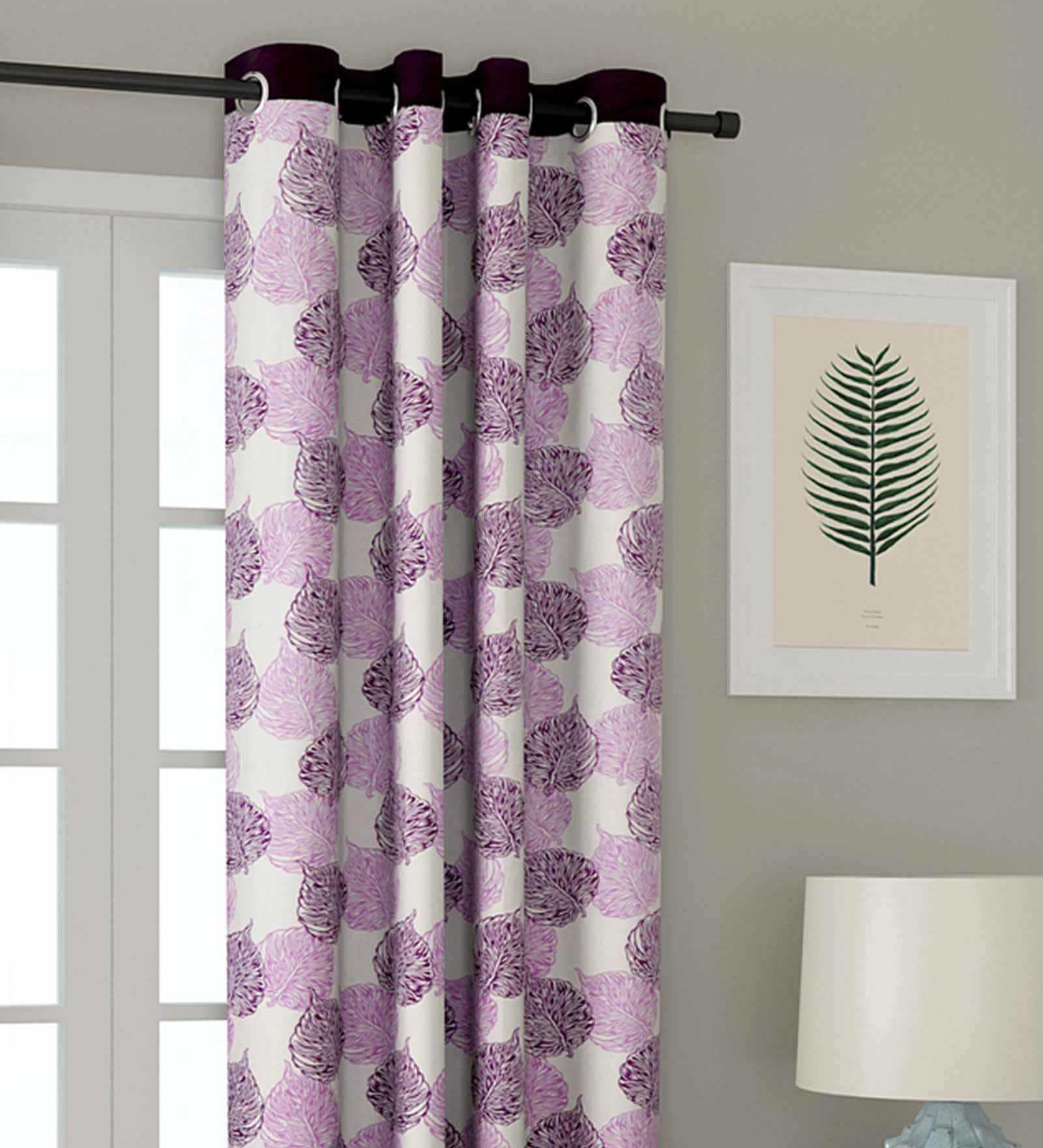 Purple Floral Polyester 5 Ft Blackout Eyelet Window Curtains (Set of 2)
