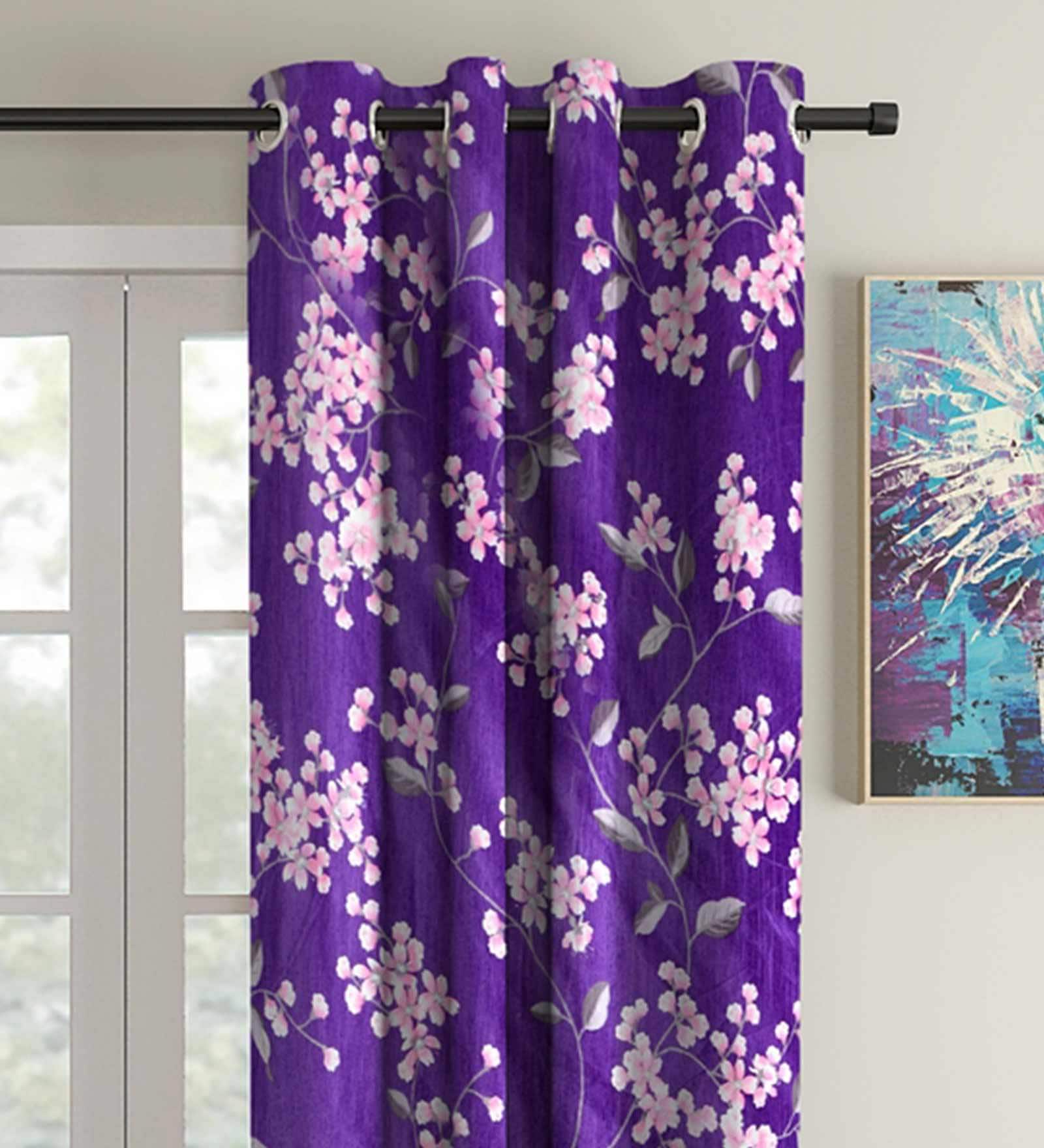 Purple Blackout Polyester 9 feet Eyelet Long Door Curtains Set of 2