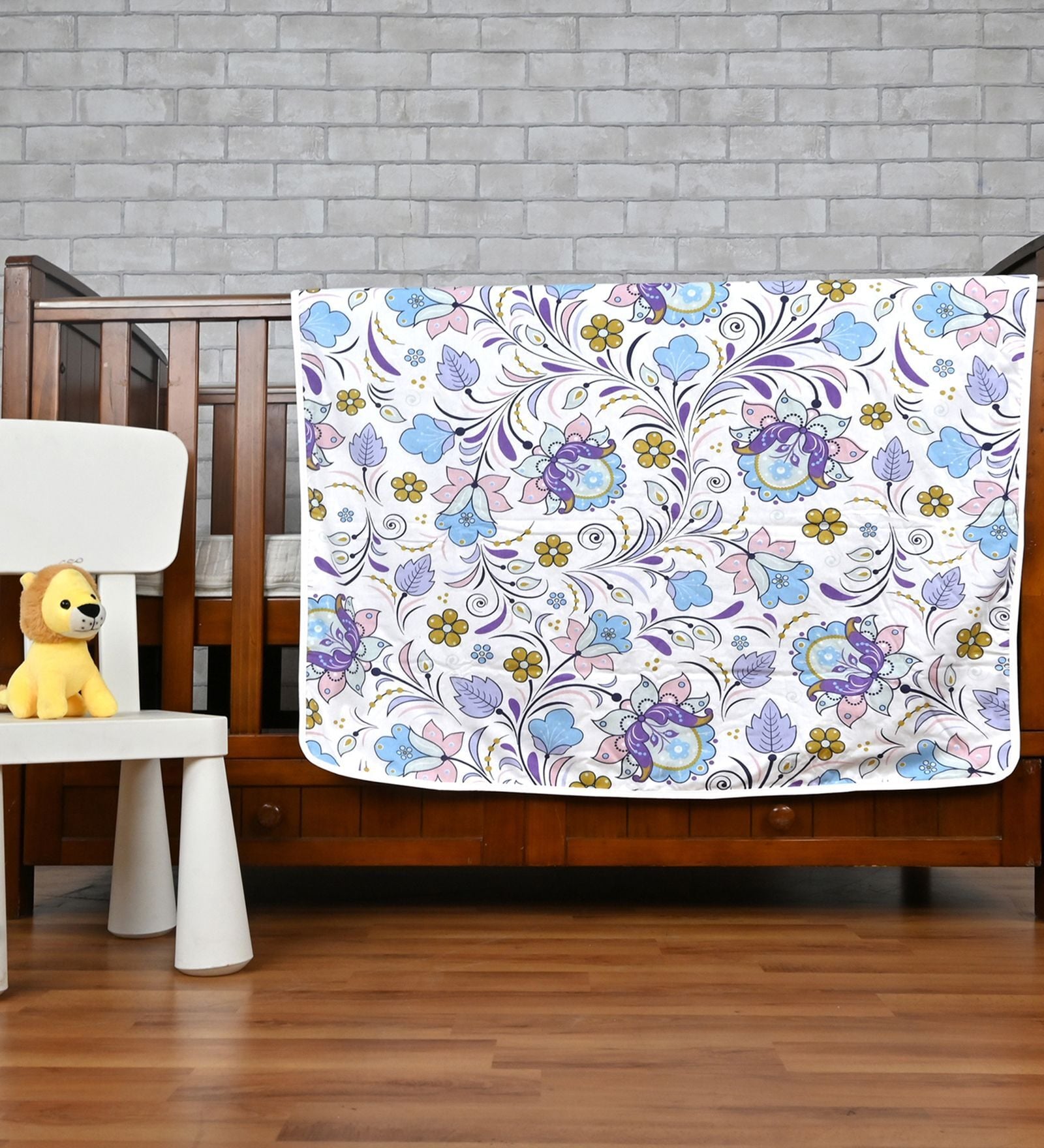 Purple Blue Cotton Floral 120 Gsm Single Kids Dohar