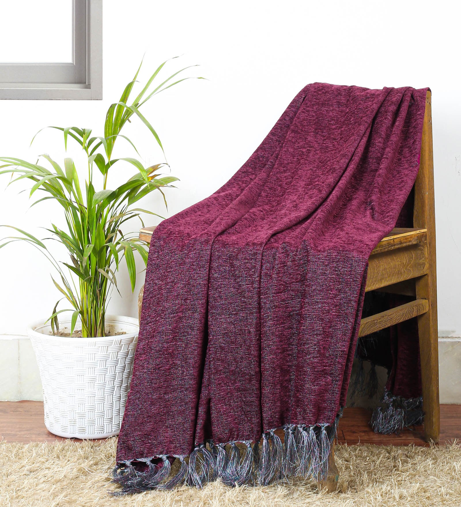 Purple Chenille Plain Solid Pattern 60 X 50 Inch Throw