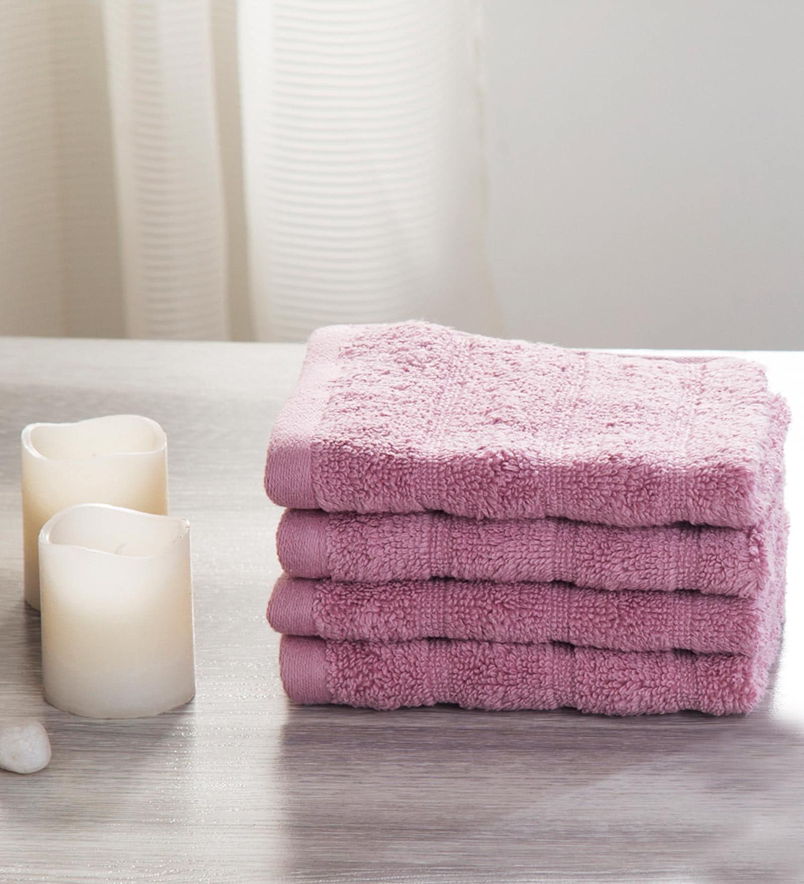 Purple Solid 550 GSM Cotton Face Towels (Set of 4)