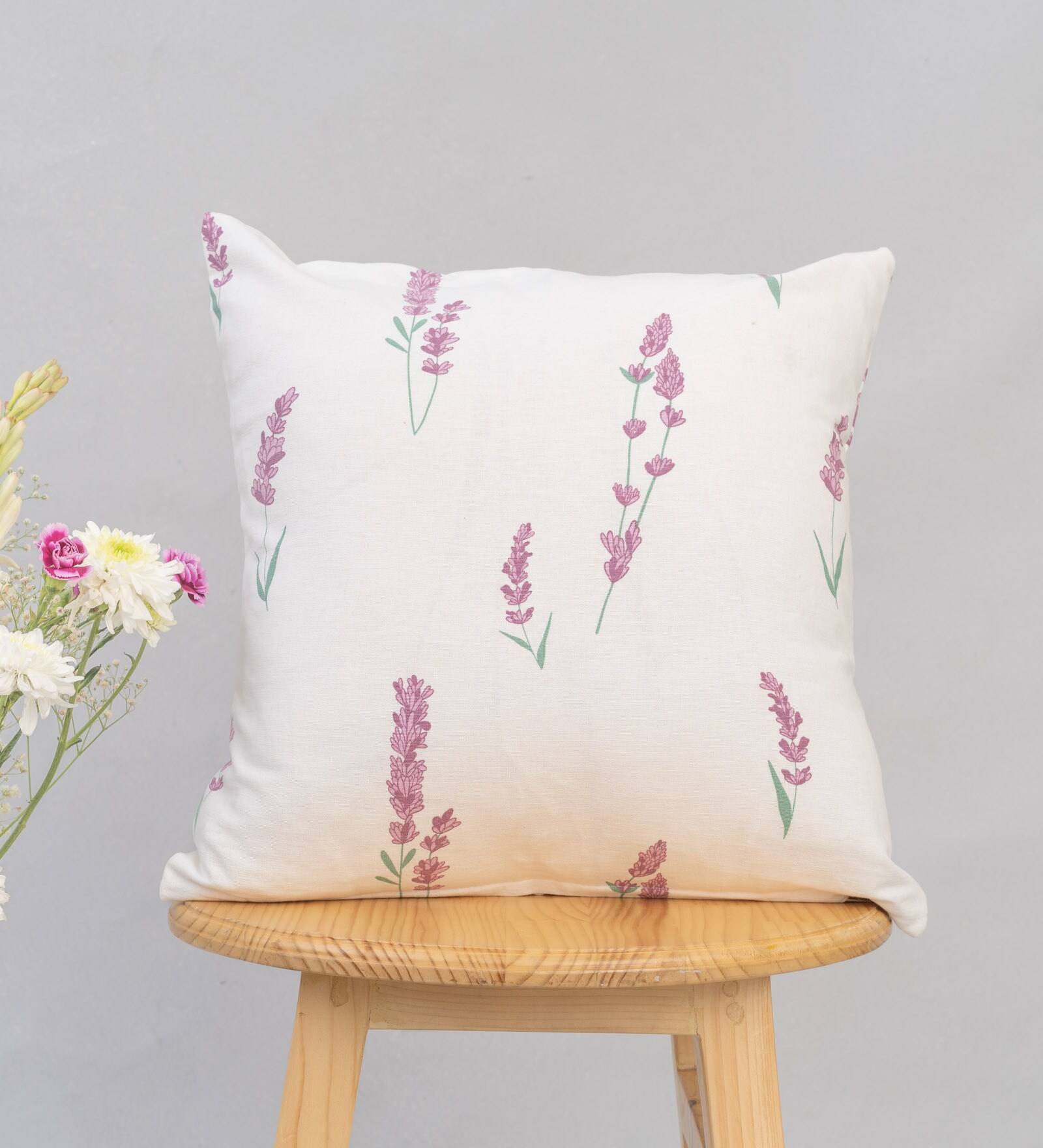 Lavender Applique Cotton Cushion Cover (16 IN X 16 IN)