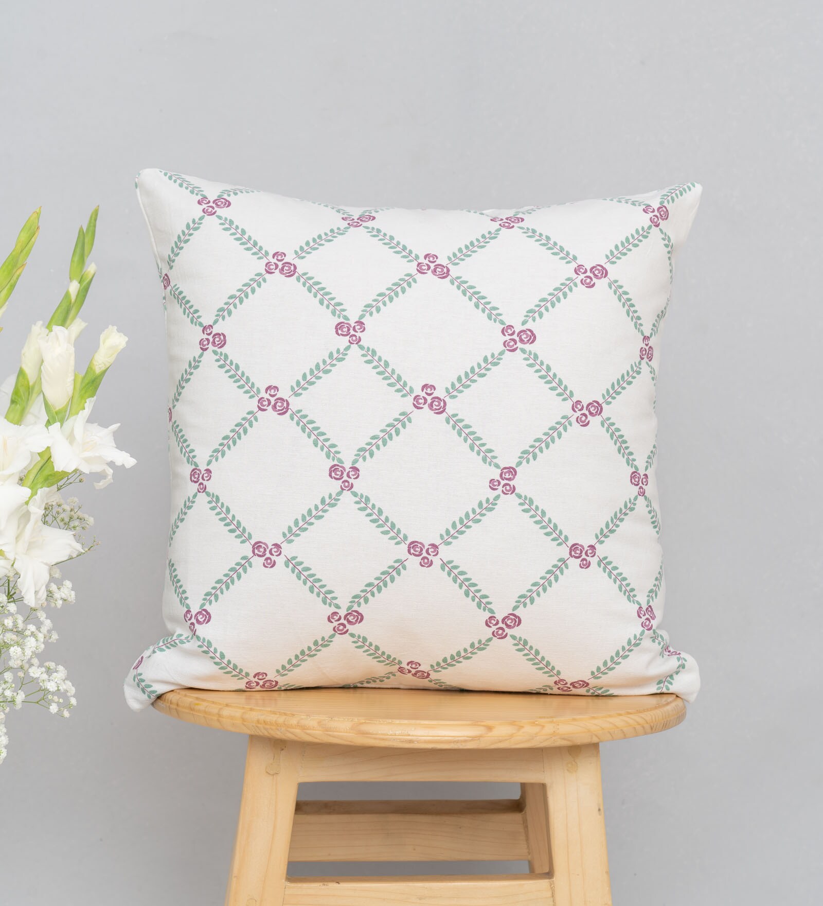 Purple Cotton Floral 20x20 inches Cushion Cover