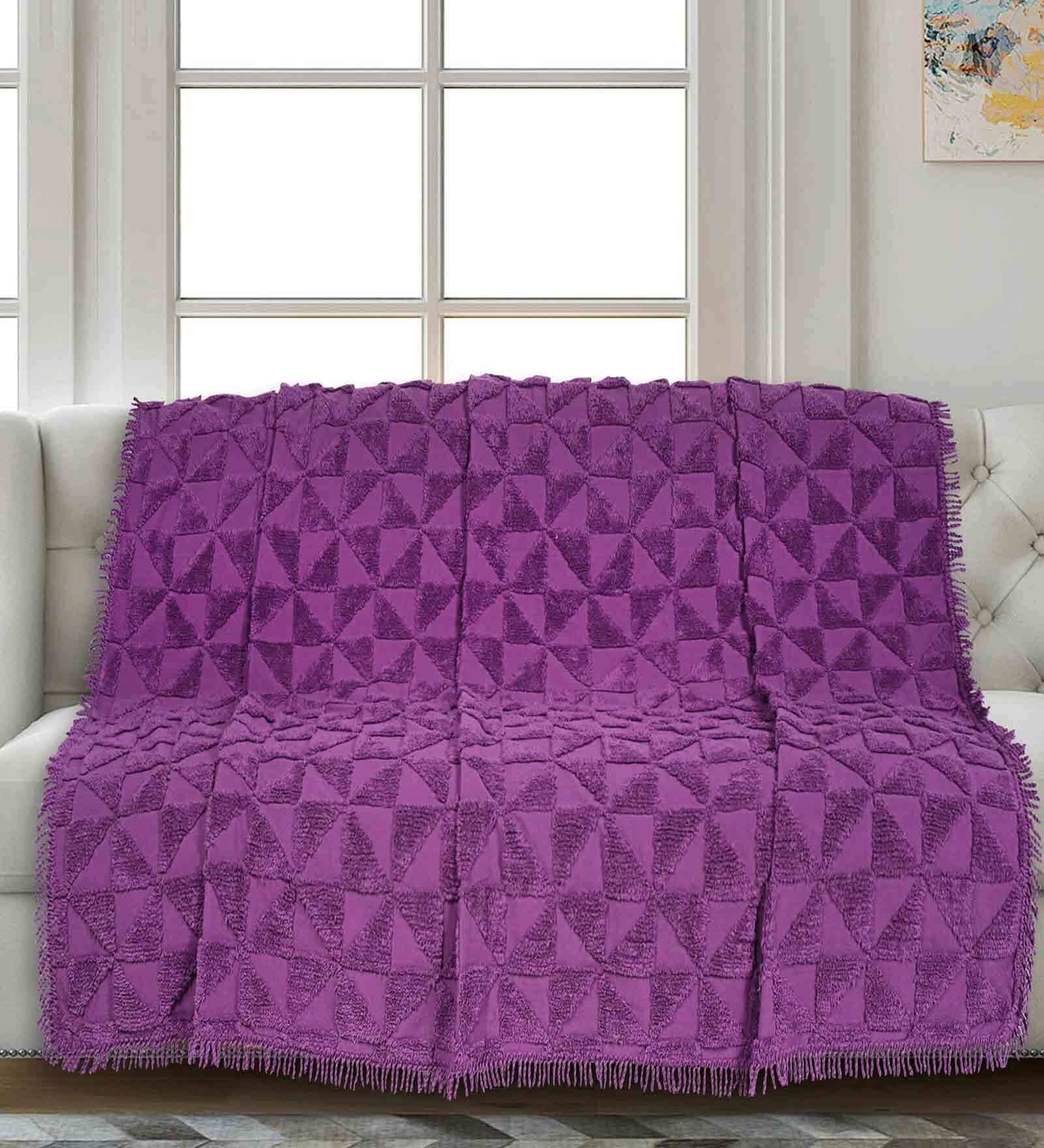 Purple Cotton Geometric 82X55 Inch Machine Tufted Throw