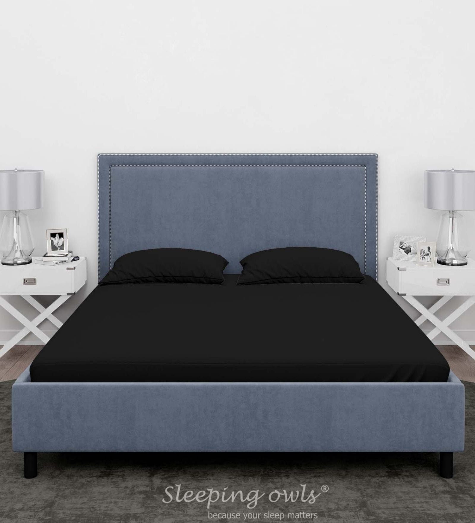 Black Cotton Solid Finest 300TC Plain Super King Bedsheet with 2 Pillow Covers