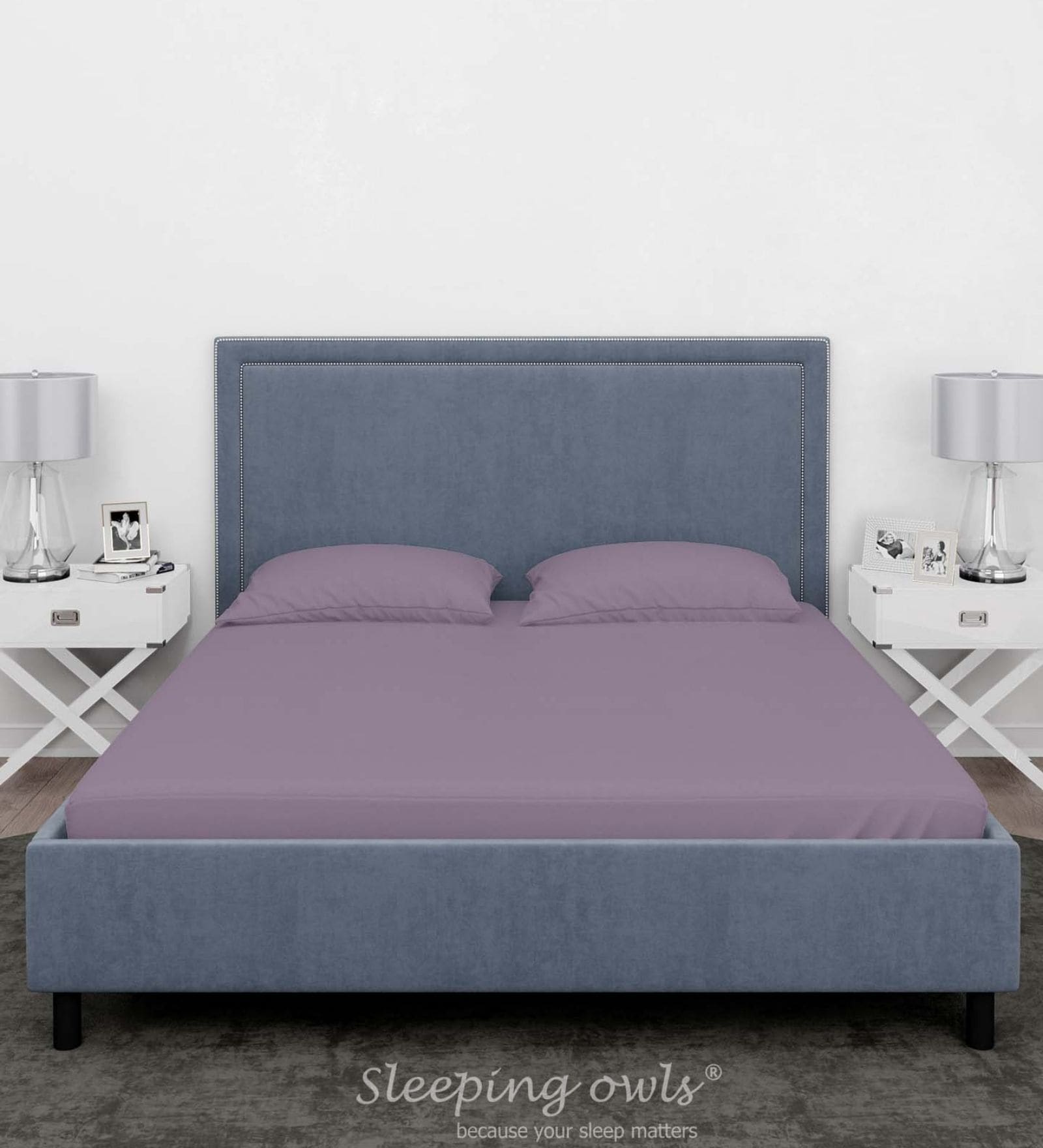 Purple Cotton Solid Finest 300TC Plain Super King Bedsheet with 2 Pillow Covers