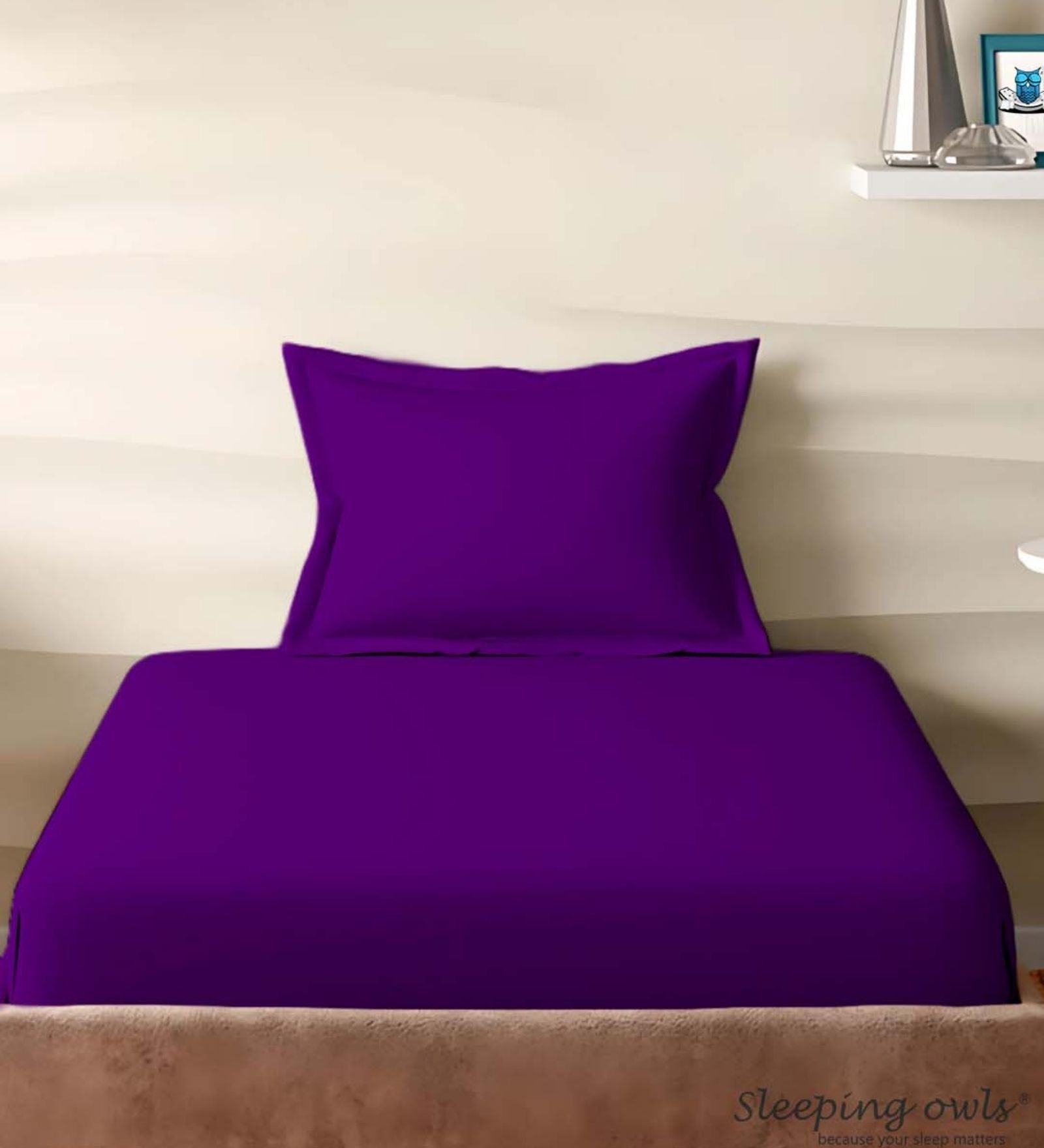 Purple Cotton Solid 210TC Plain Single Bedsheet with 1 Pillow Cover