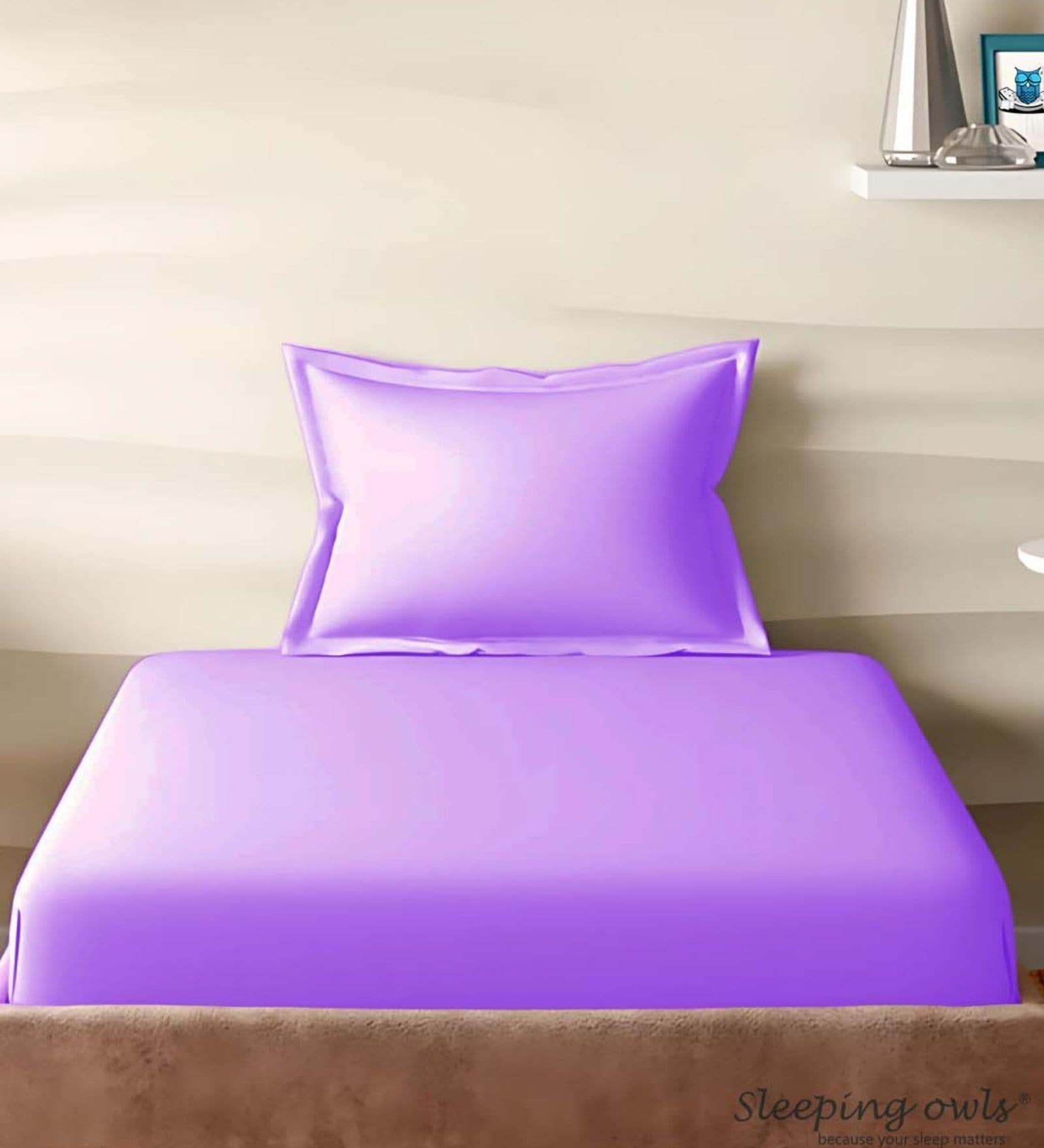 Purple Cotton Solid 210TC Plain Single Bedsheet with 1 Pillow Cover
