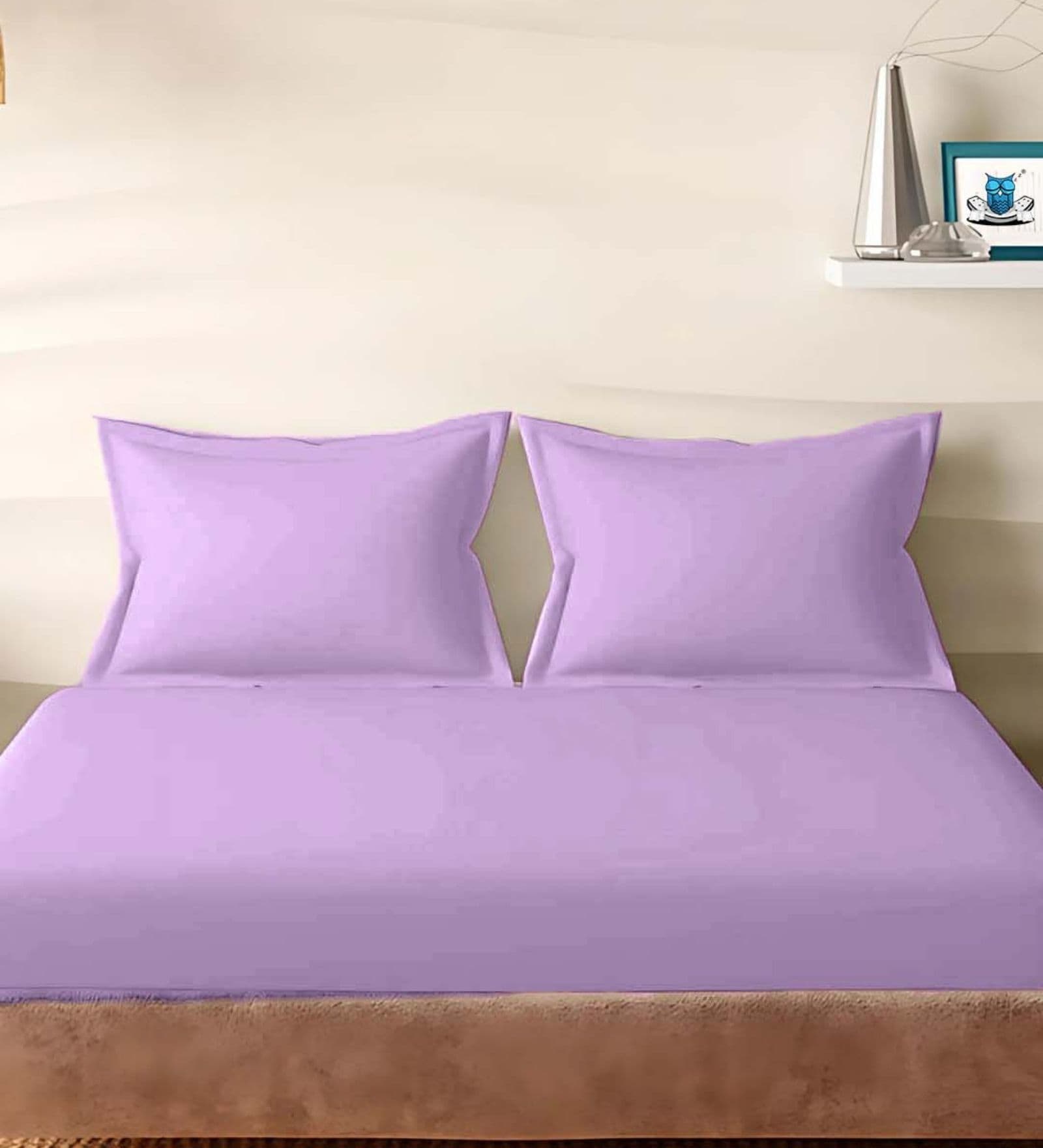 Purple Cotton Solid 210TC Plain Super King Bedsheet with 2 Pillow Covers