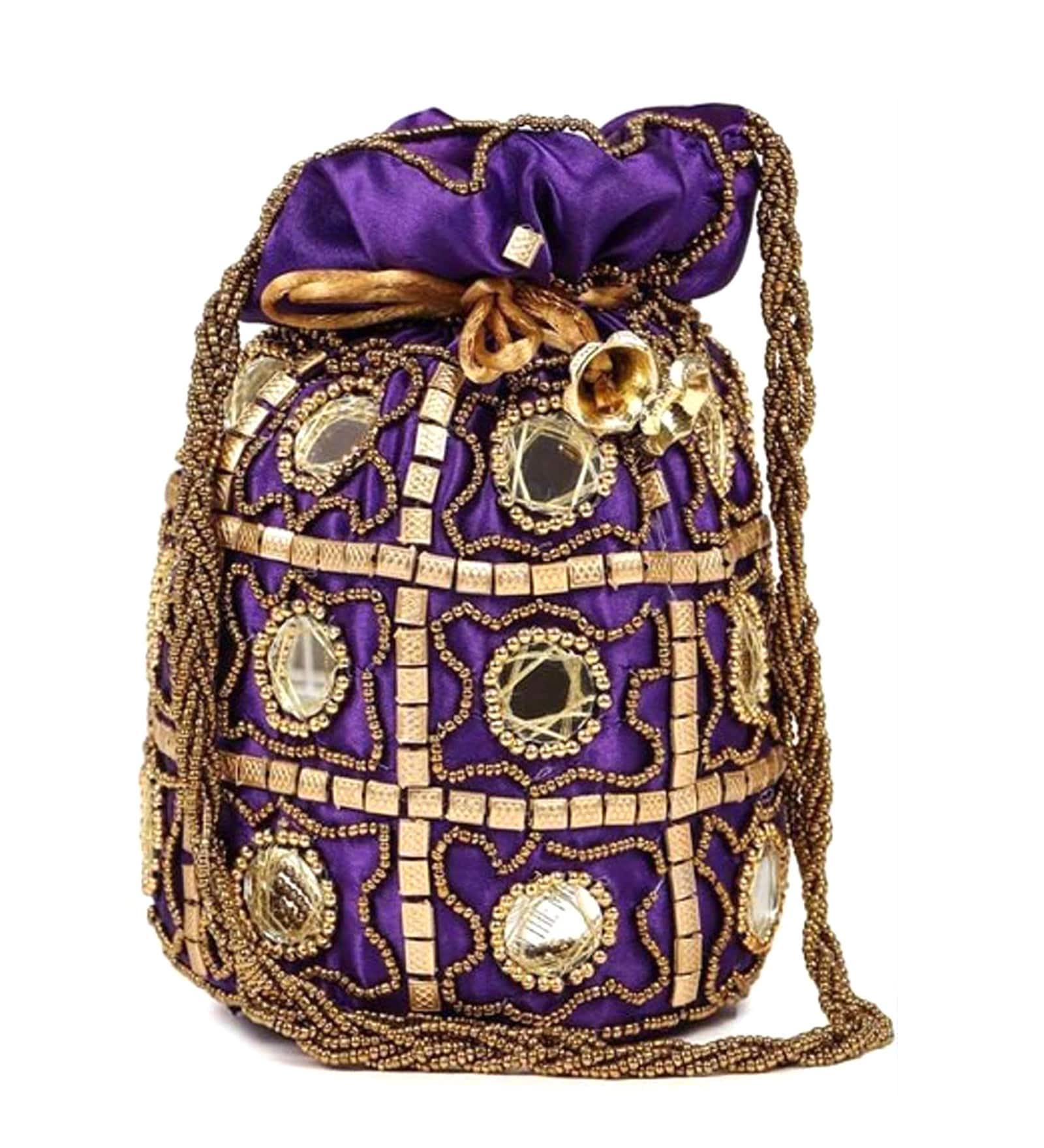 Purple Fabric Embroidered Potli Bag for Women (20 cm)