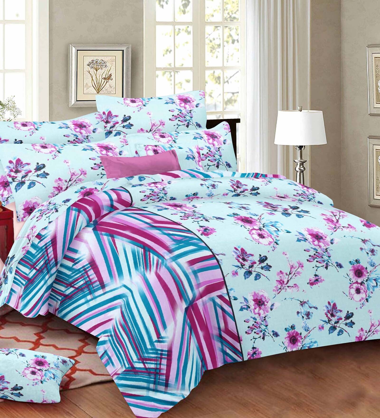 Multicolor Floral 140 TC 100% Cotton Queen Sized Bed Sheets with 2 Pillow Covers