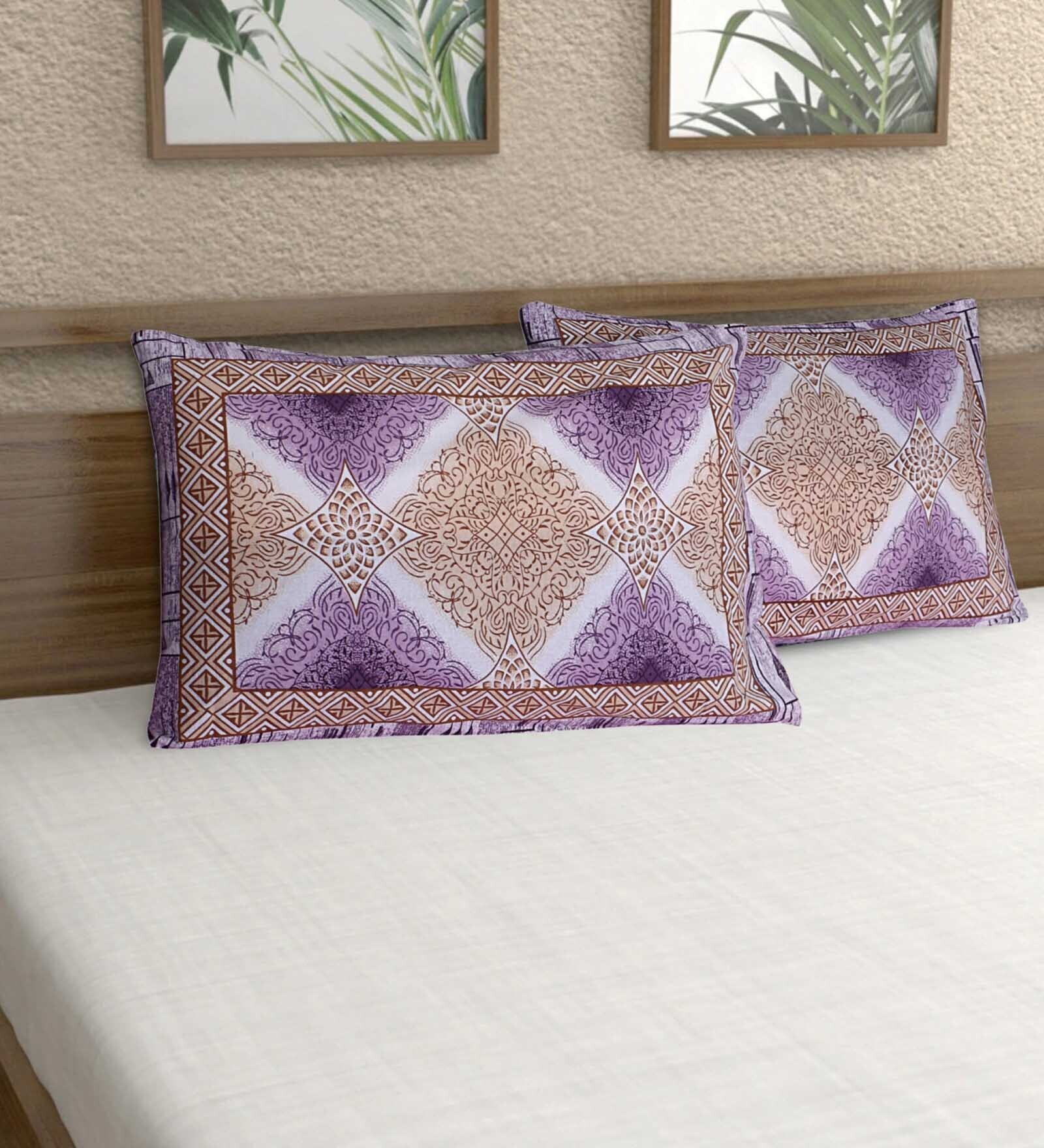 Purple Geometric 200 TC 100% Cotton Set of 2 Pillow covers