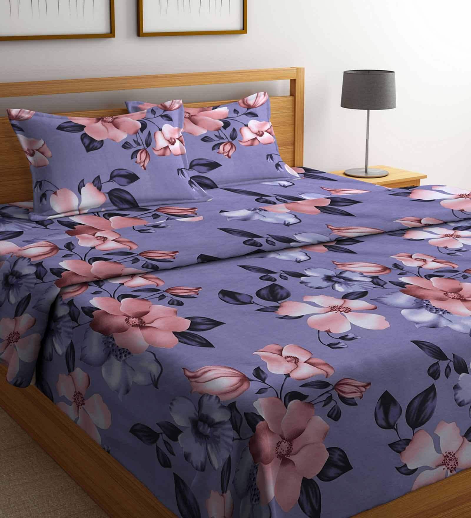 Buy Purple Floral 300 TC Polyester (Set of 4) Double Bed Bedding Sets