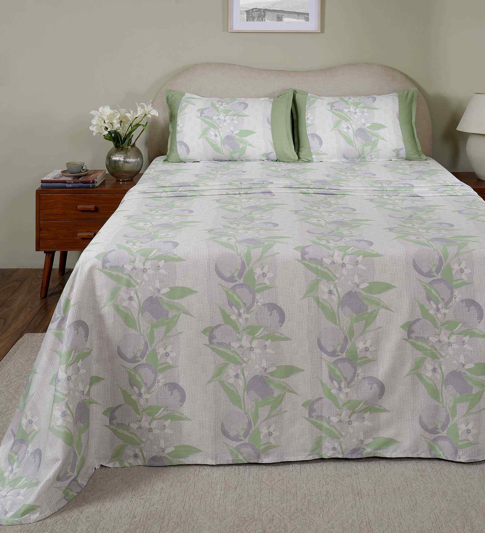 Purple Fruit Print 200 TC Cotton Single Bed Sheet with 1 Pillow Cover Sensory Bloom Collection