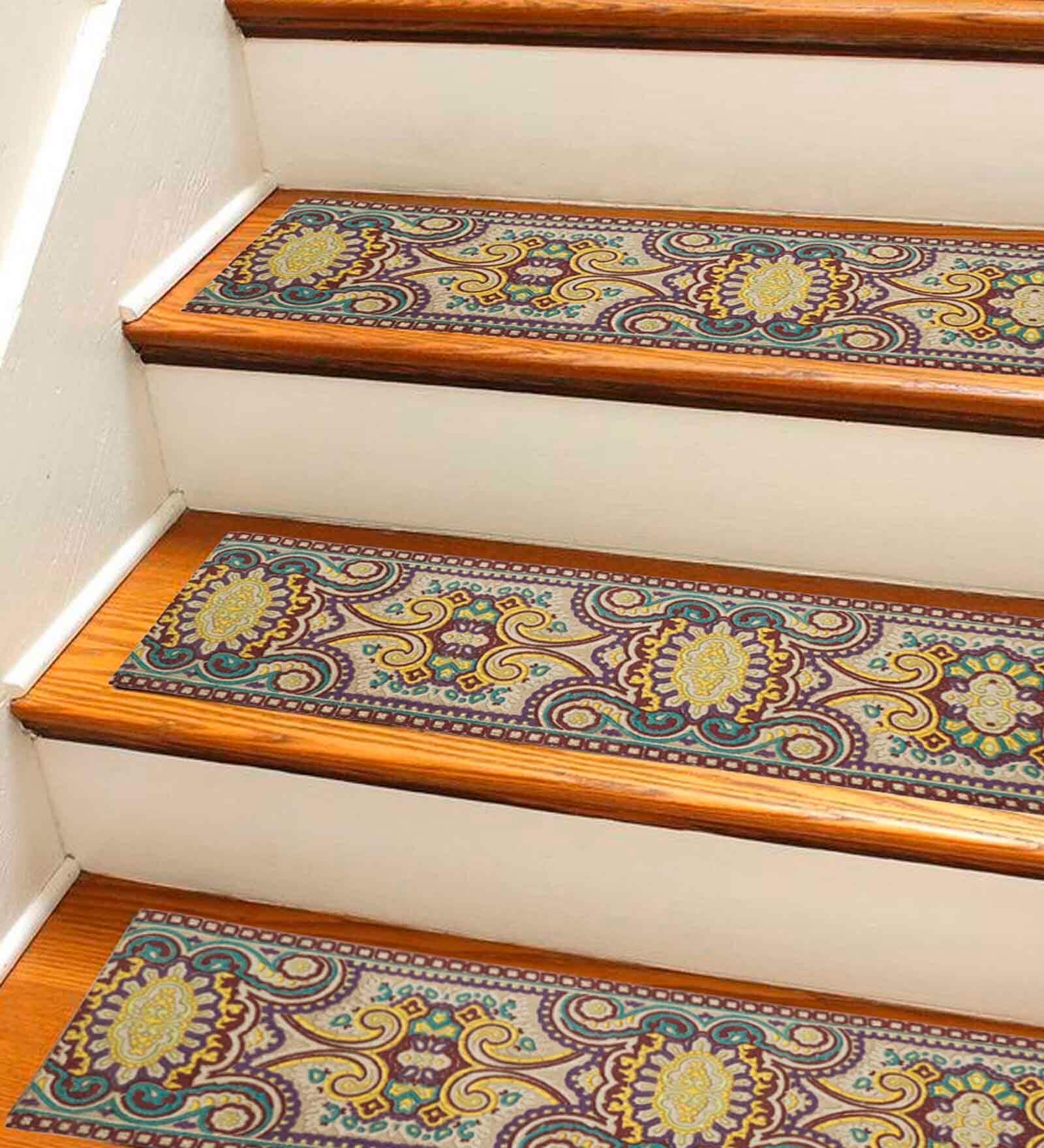 Purple Traditional Cotton 30x9 Inches Antiskid Stair Mats (1Pc)