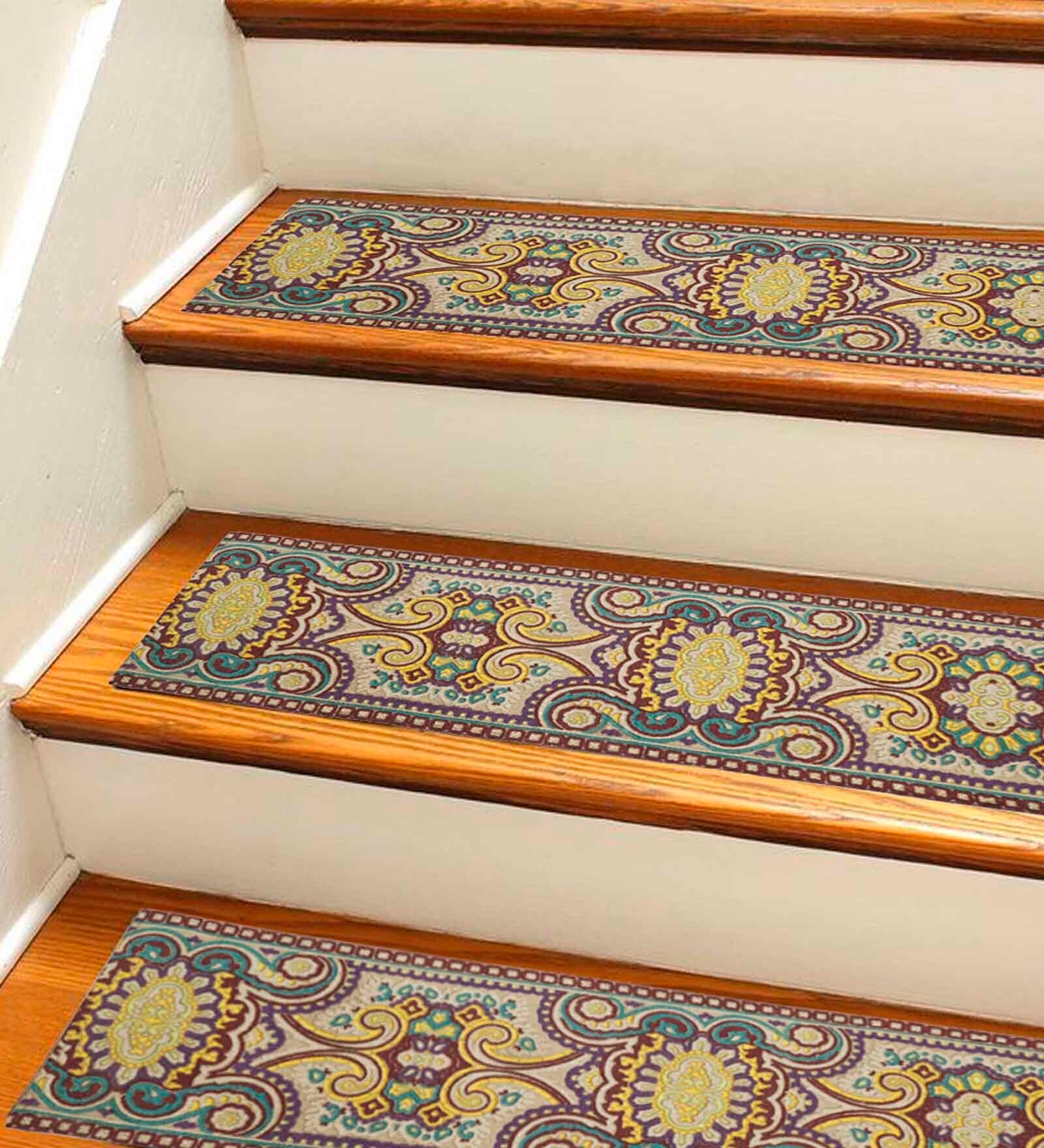 Purple Traditional Cotton 32x10 Inches Antiskid Stair Mats (1Pc)