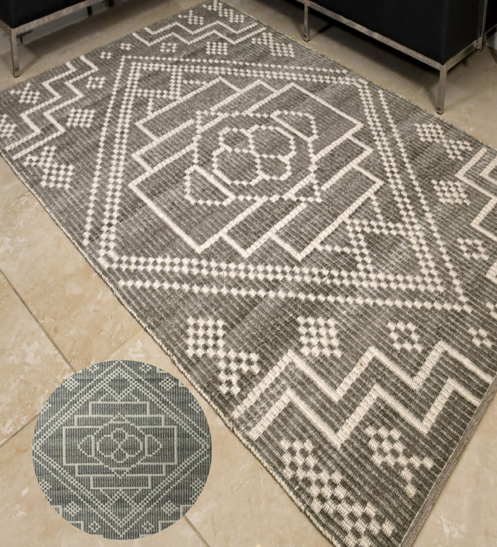 Purple Geometrical Pet 8X5 Feet Hand Woven Carpet