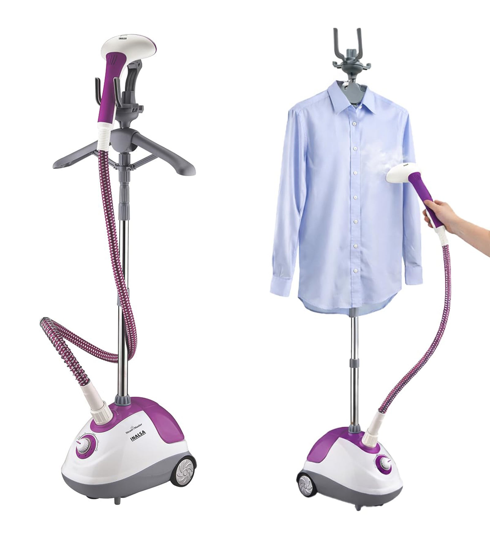 Purple Handheld Garment Steamer with Fabric Brush & Glove