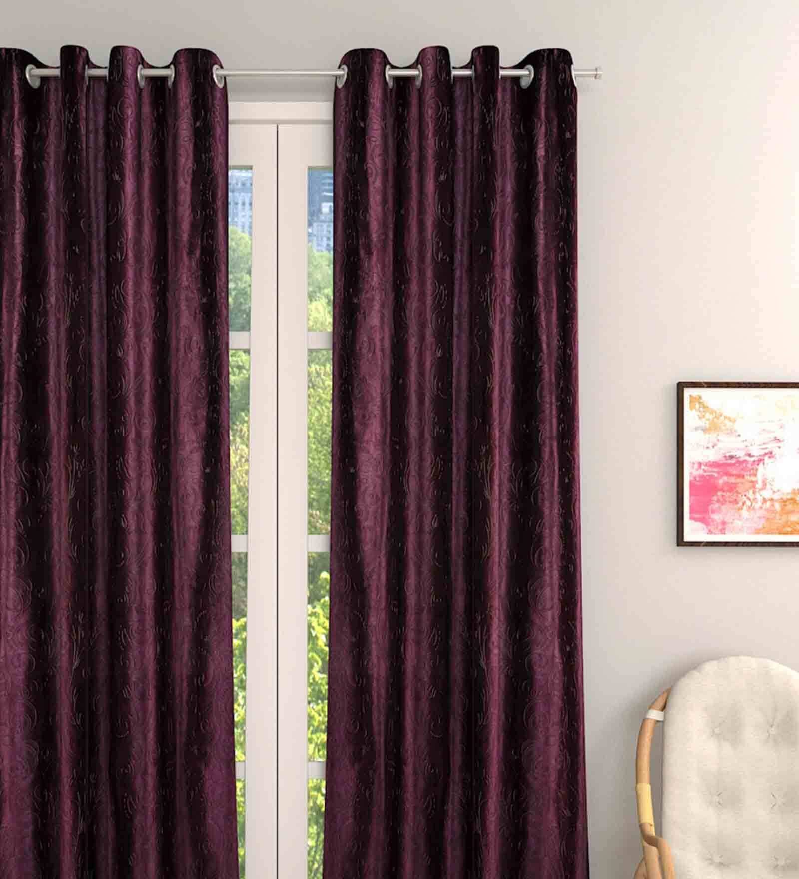 Purple Long Crush Floral 7FT Light Filtering Eyelet Door Curtains (Pack of 1)