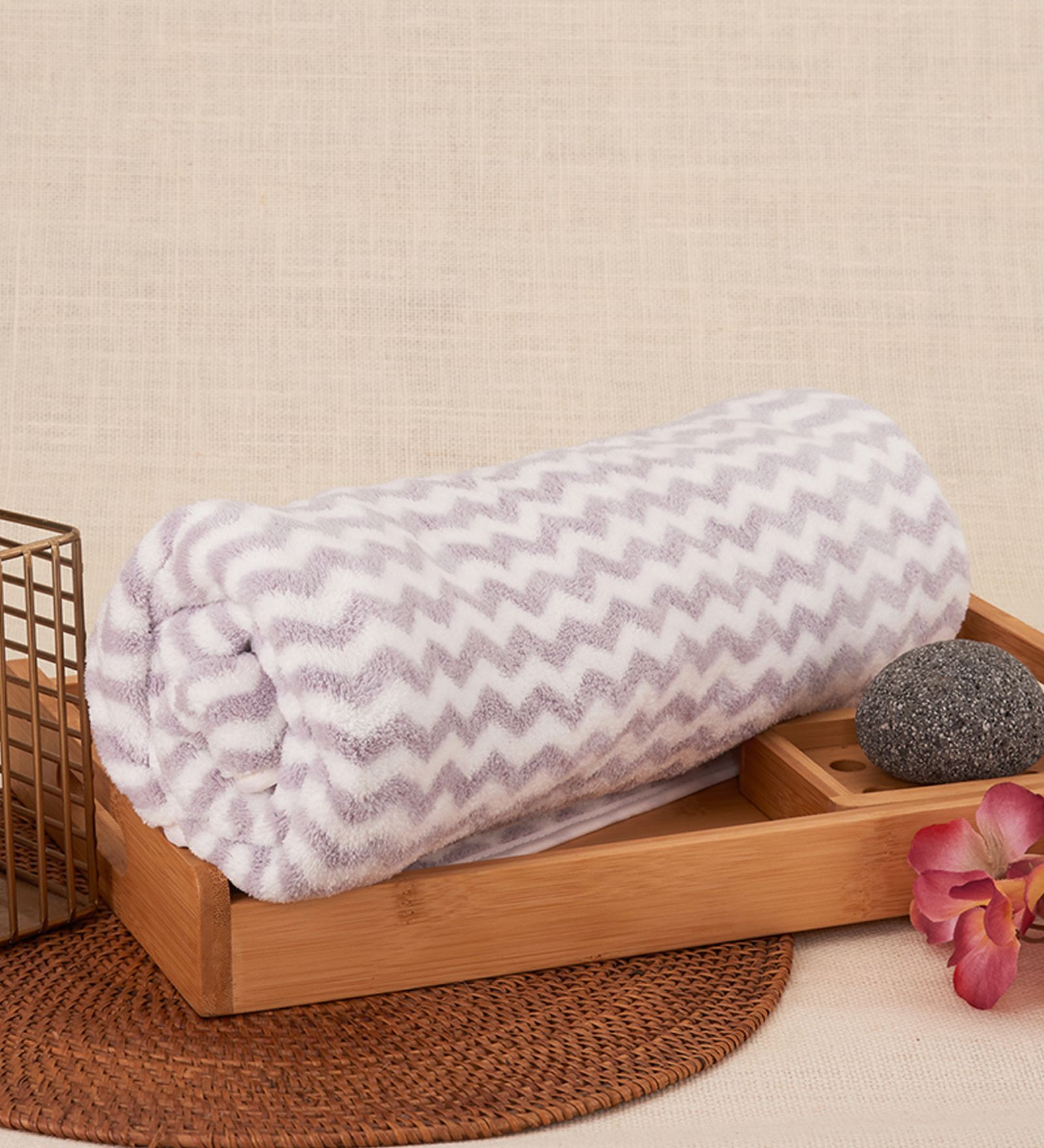 Buy Purple Microfiber Patterned 350 GSM Bath Towel by Black Gold at 53%