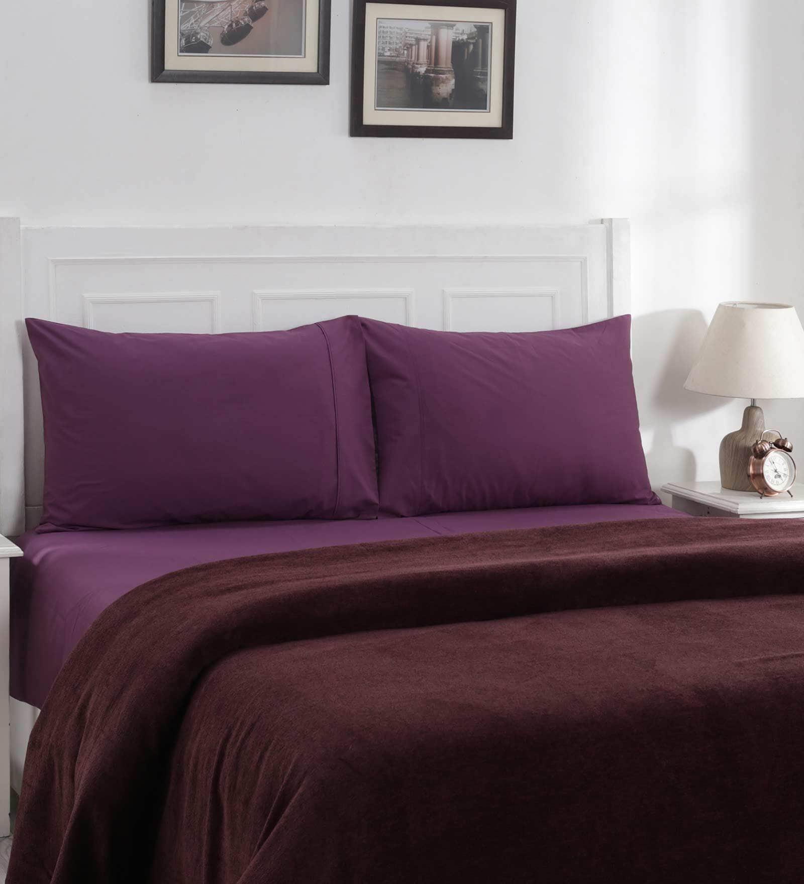 Purple Solid 110 TC Cotton Double Bed Cover
