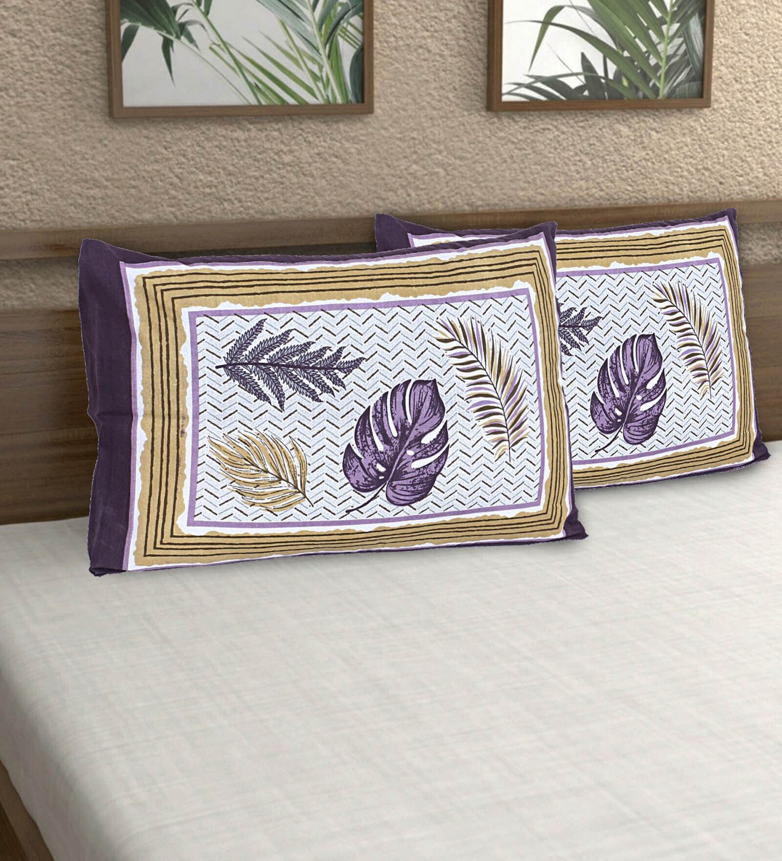 Purple Patterned 144 TC 100% Cotton (Set of 2) Pillow Covers