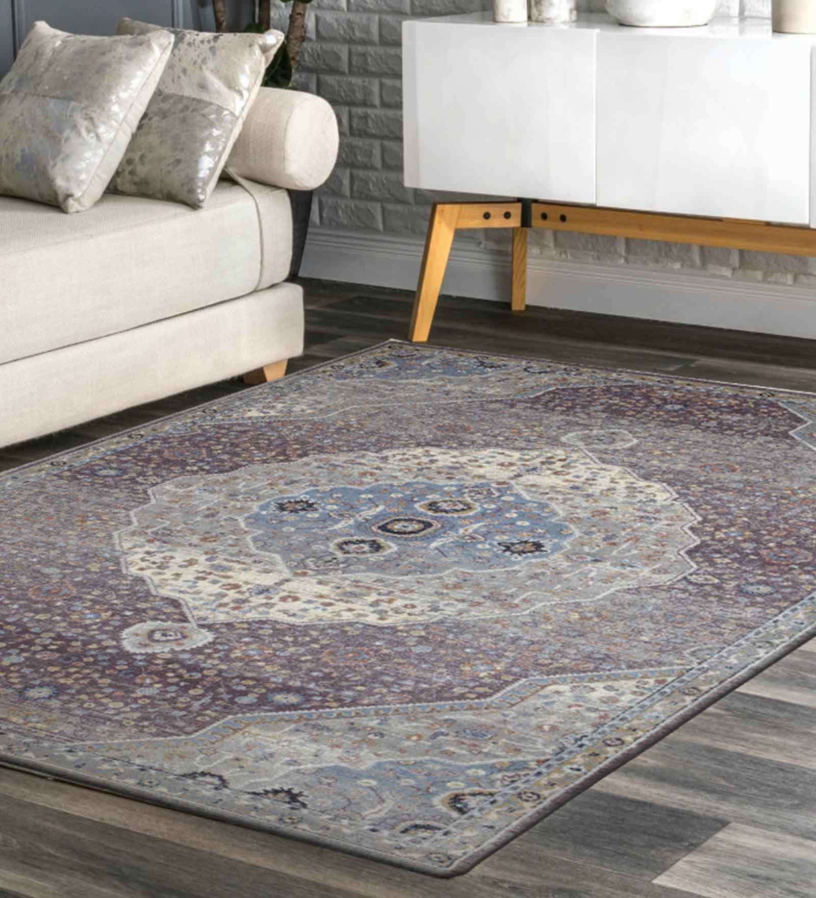 Purple Persian Polyester 5x8 Feet Machine Made Carpet