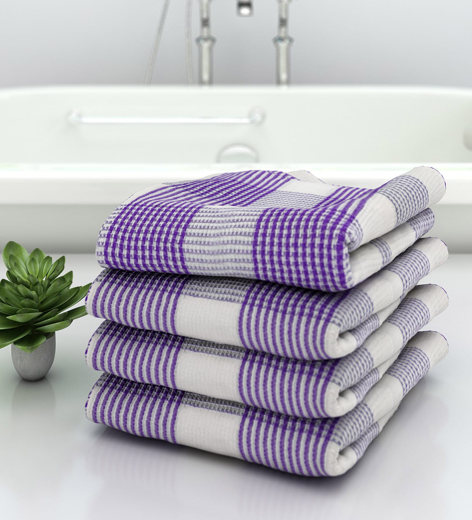 Purple Stripes  210 GSM 100% Cotton Bath Towel (Set of 4)