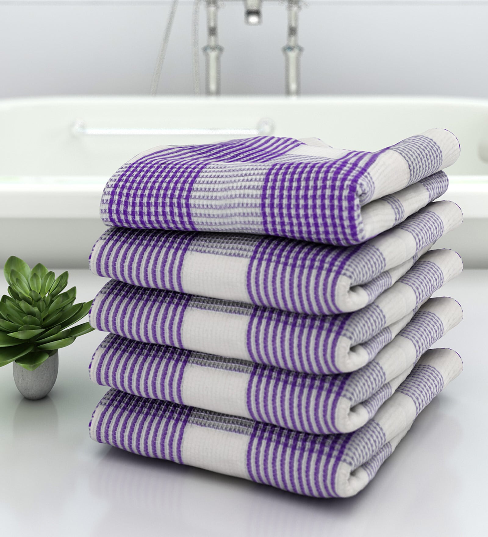 Purple Stripes 210 GSM 100% Cotton Bath Towel (Set of 5)