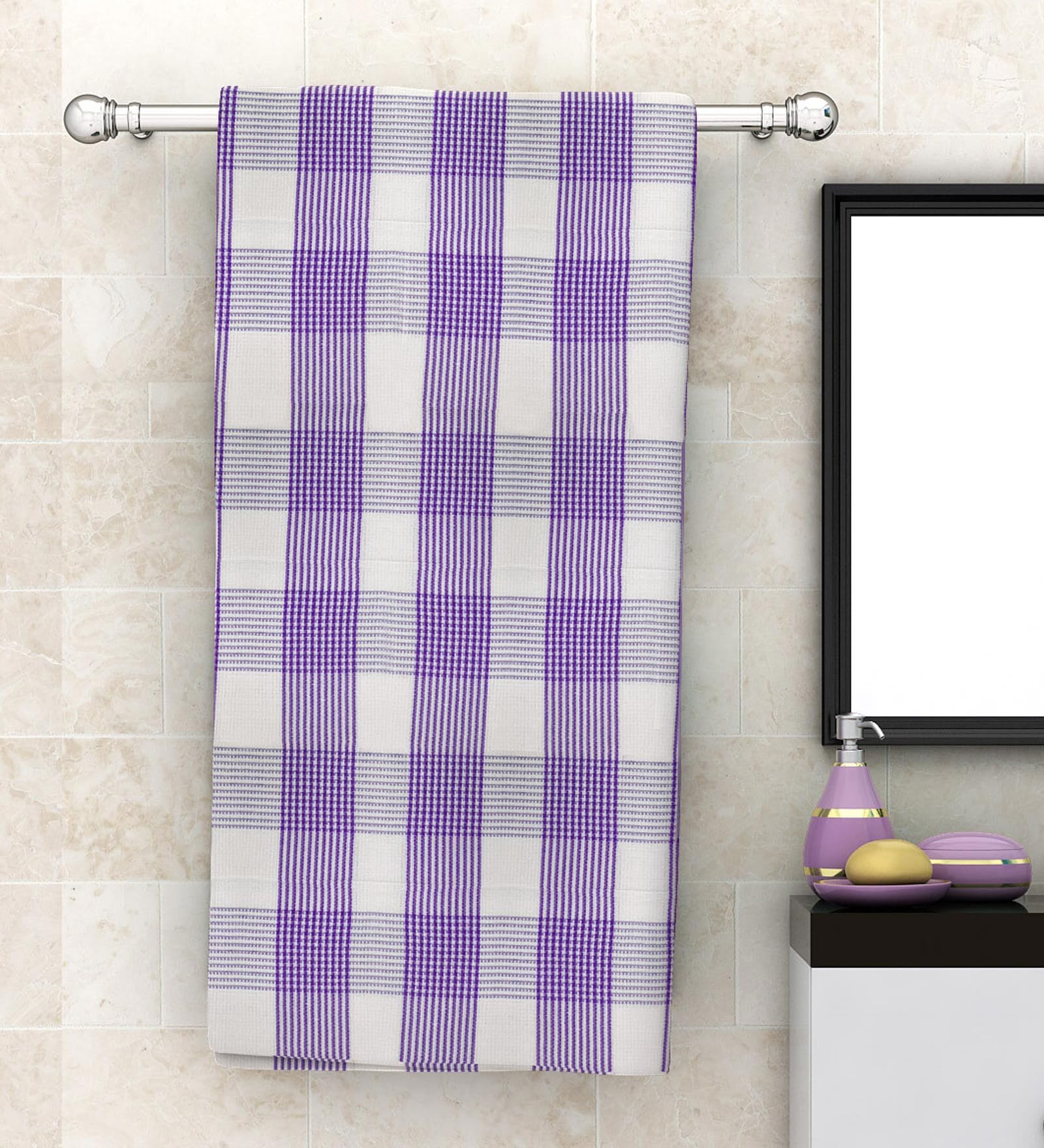 Purple Patterned 210 GSM Cotton Bath Towel
