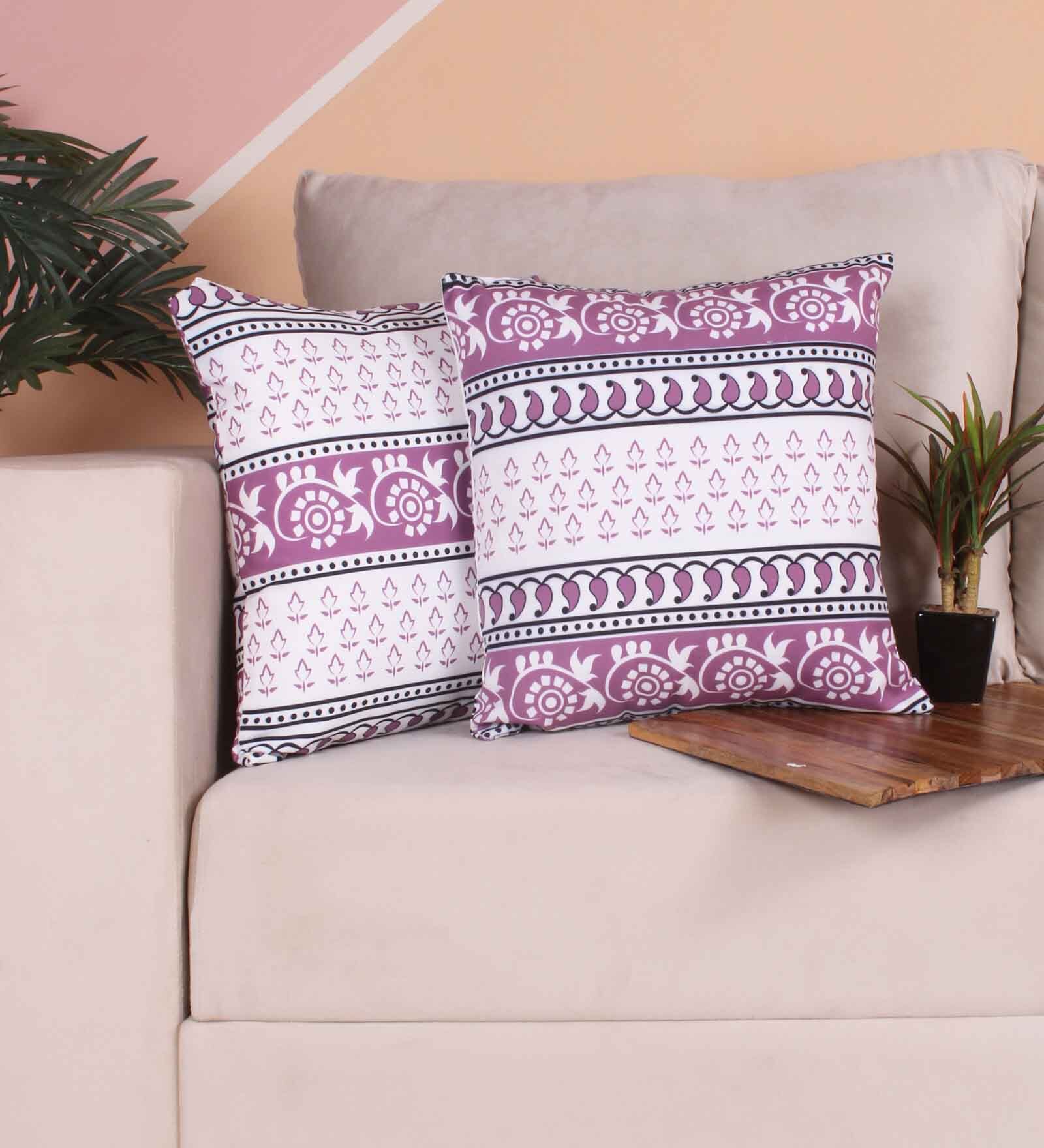 Purple Polycotton Floral 24x24 inches Cushion Covers (Pack of 2)