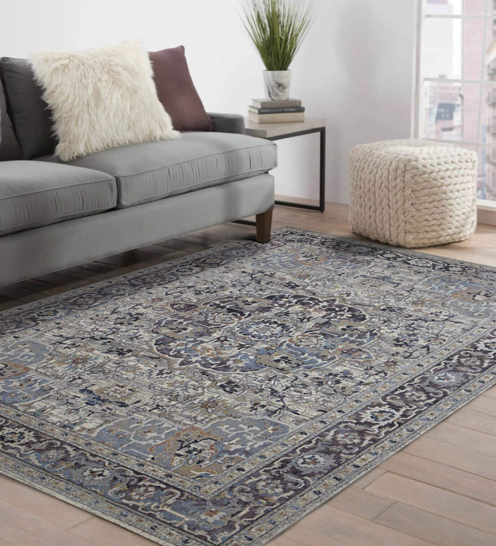 Purple Persian Polyester 4 ft x 6 ft Machine Made Carpet
