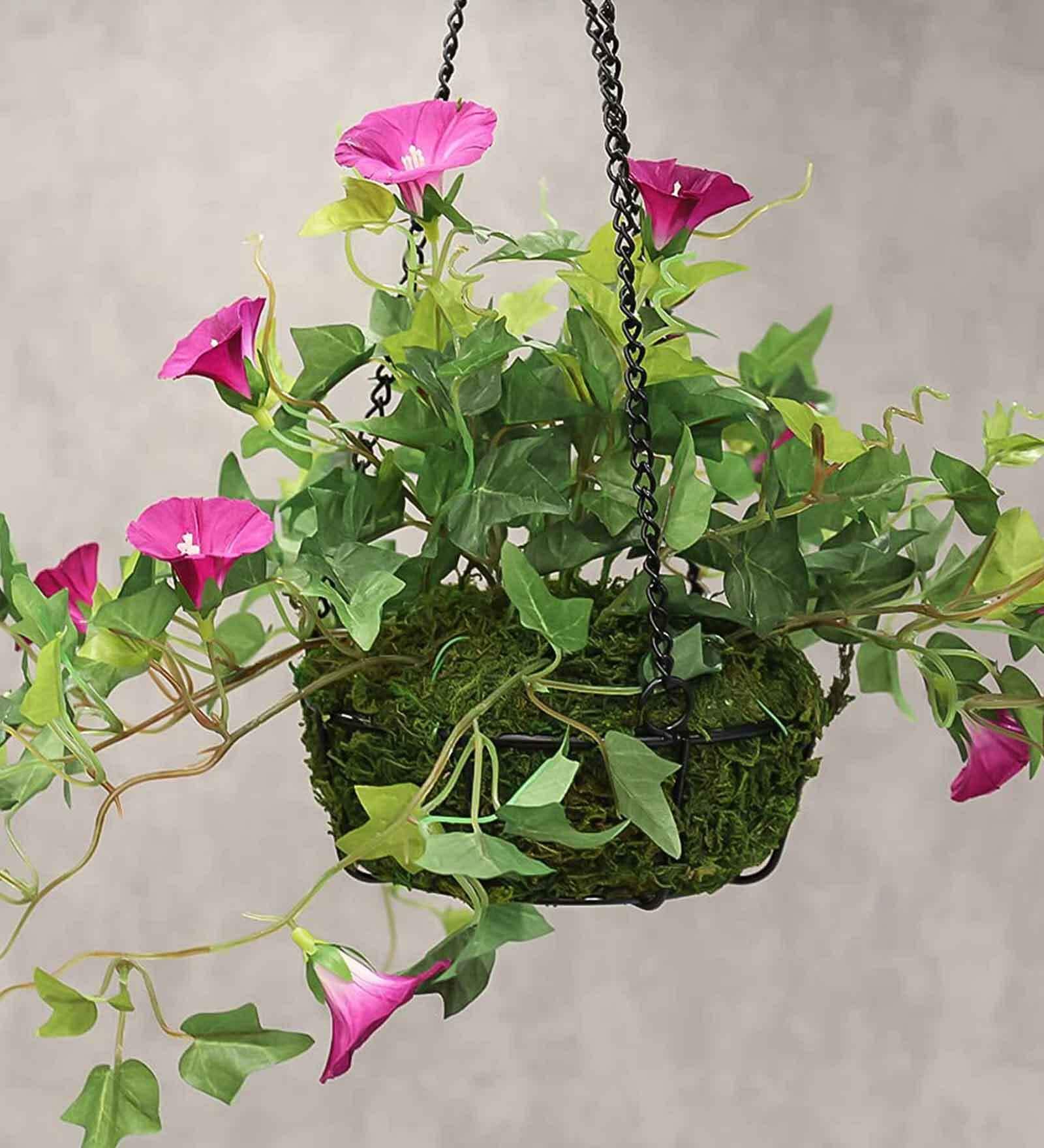 Purple Polyester Artificial Morning Glory Hanging Creeper Plant with Hanging Metal Stand