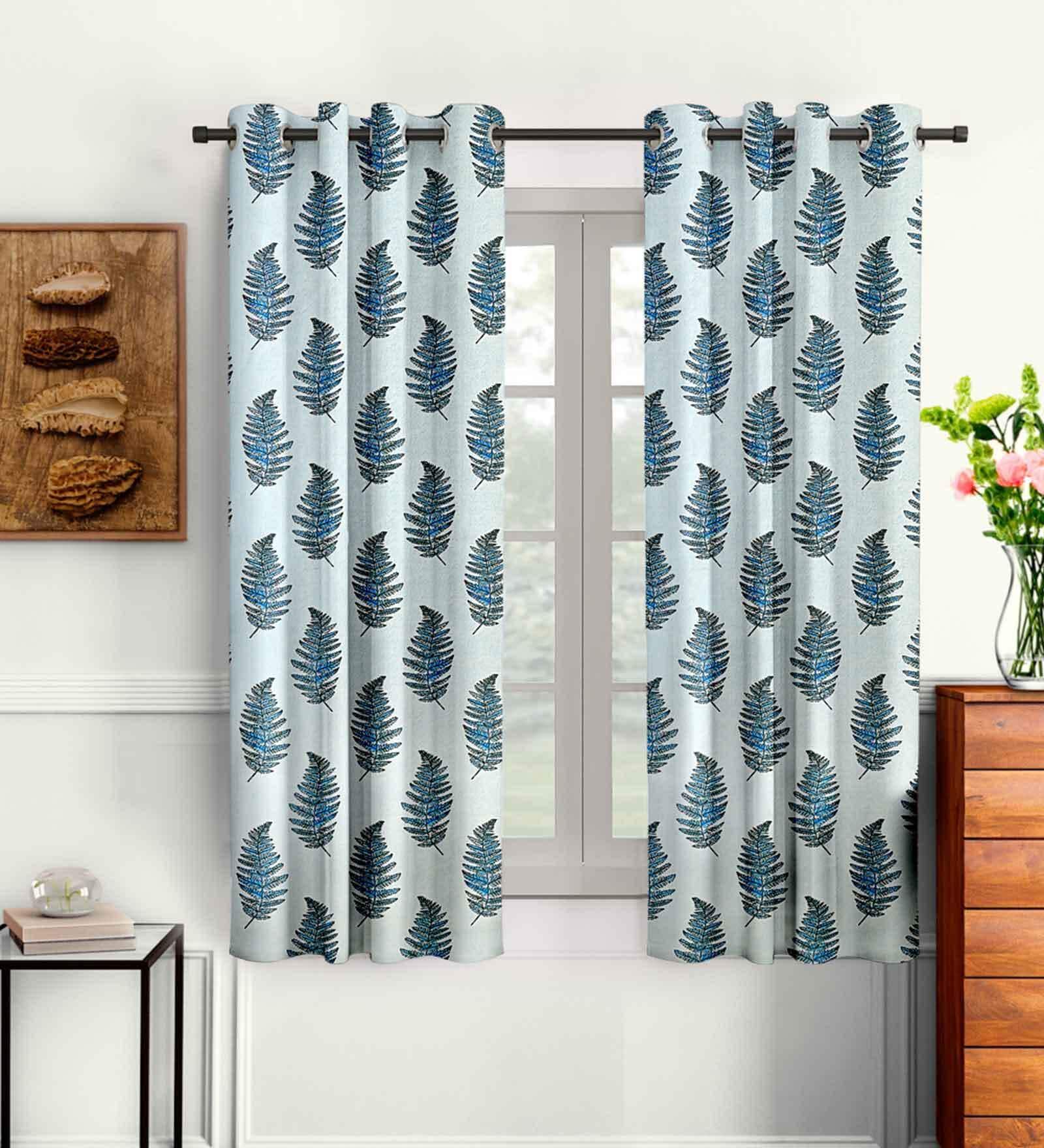 Blue Traditional Polyester 5 Ft Semisheer Eyelet Window Curtains (Set of 2)