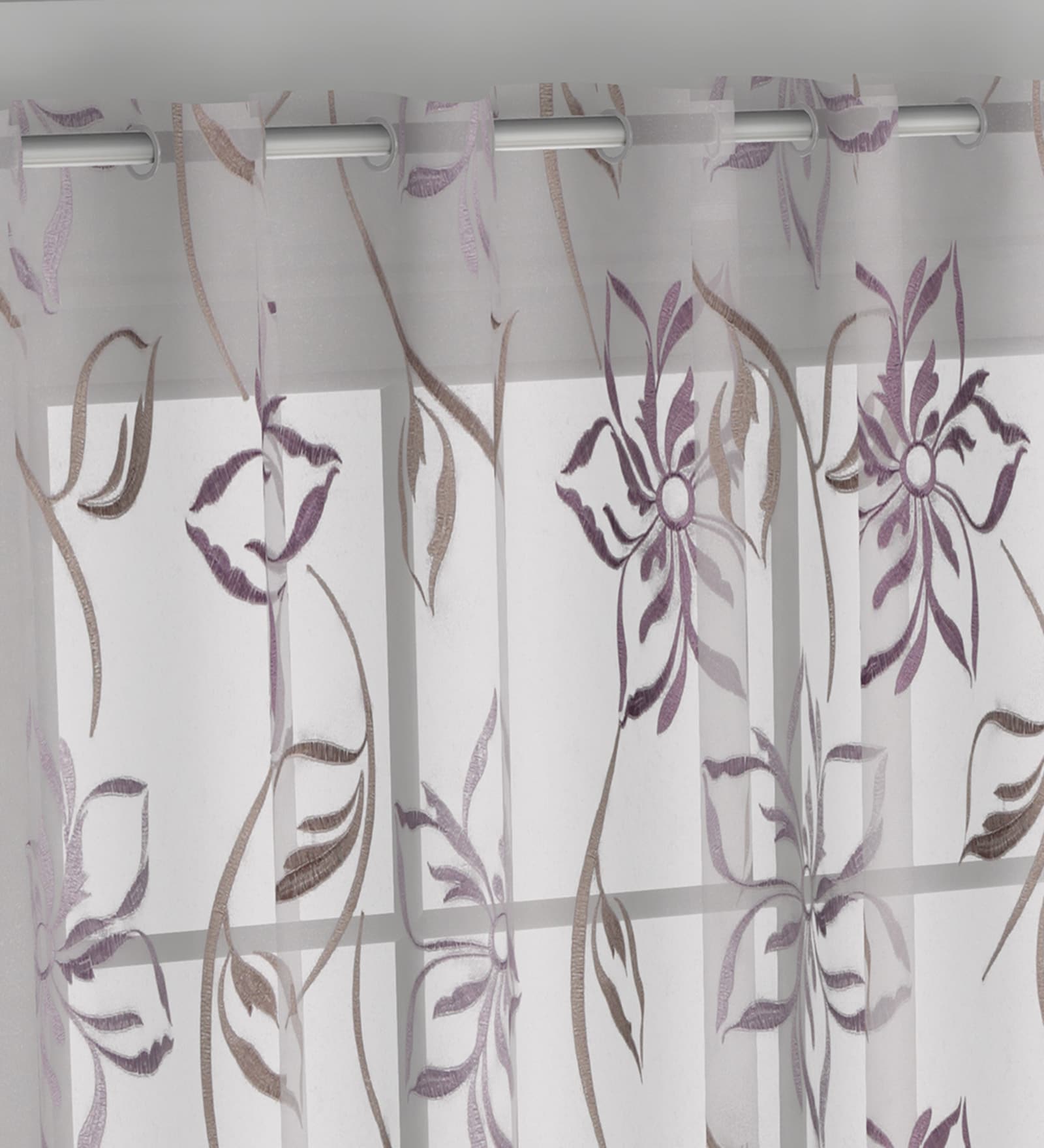 Purple Polyester Floral 7ft Sheer Eyelet 1 Pc Door Curtain
