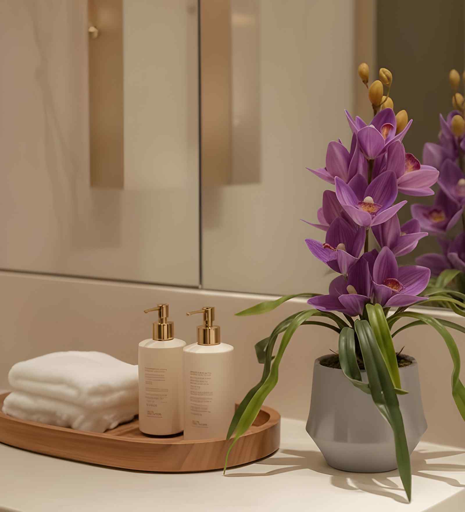 Purple Pu Foam Velvet Orchid Elegance Pot With Flower