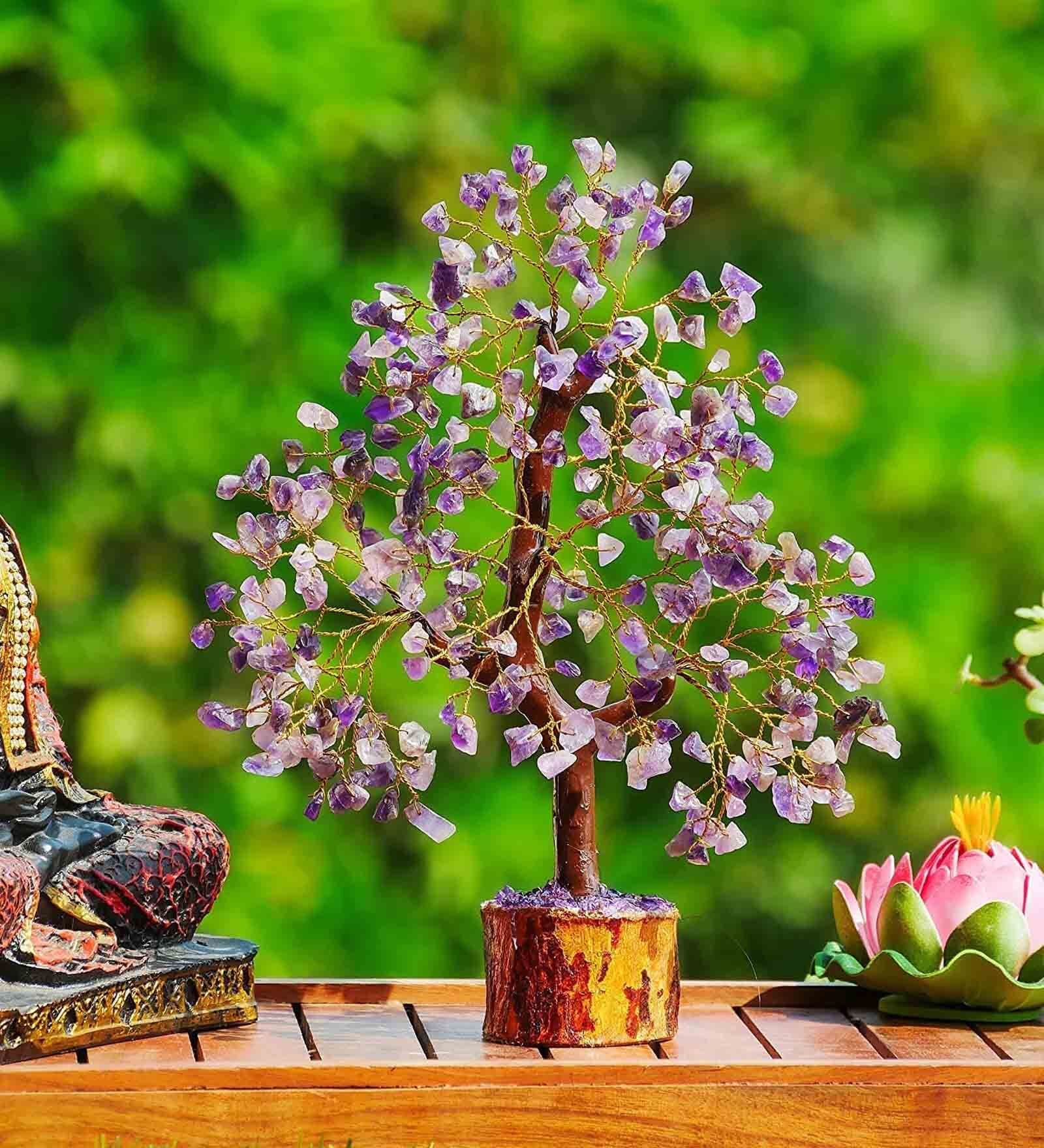 Purple Quartz Stone Fortune Tree Showpiece