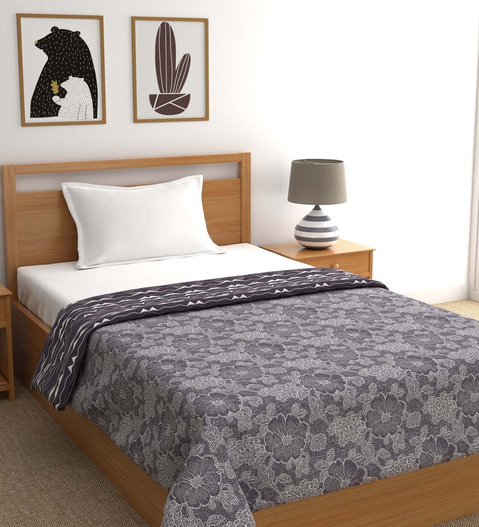 Buy Purple Reversible 90 GSM Microfiber 1 Single Bed Dohar by Trident